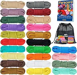 MONOBIN Kit Combinado Paracord 550, Corda de Paracord de 24 Cores de 10 Pés com Instruções, Cabo de Pára-Quedas Multifuncional para Fazer Pulseiras de Paracord, Cordão, Coleira de Cachorro, Ideia Para
