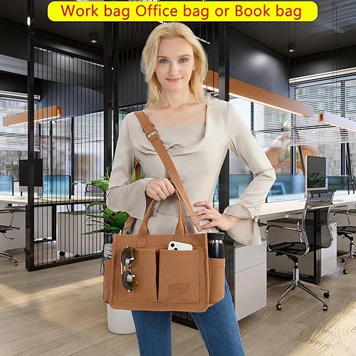 Miniatura 6 de Bolso de mano para mujer con compartimentos, bolso grande de lona para mujer, bolso cruzado de trabajo, portátil, bolsa de libros, bolsos de hombro