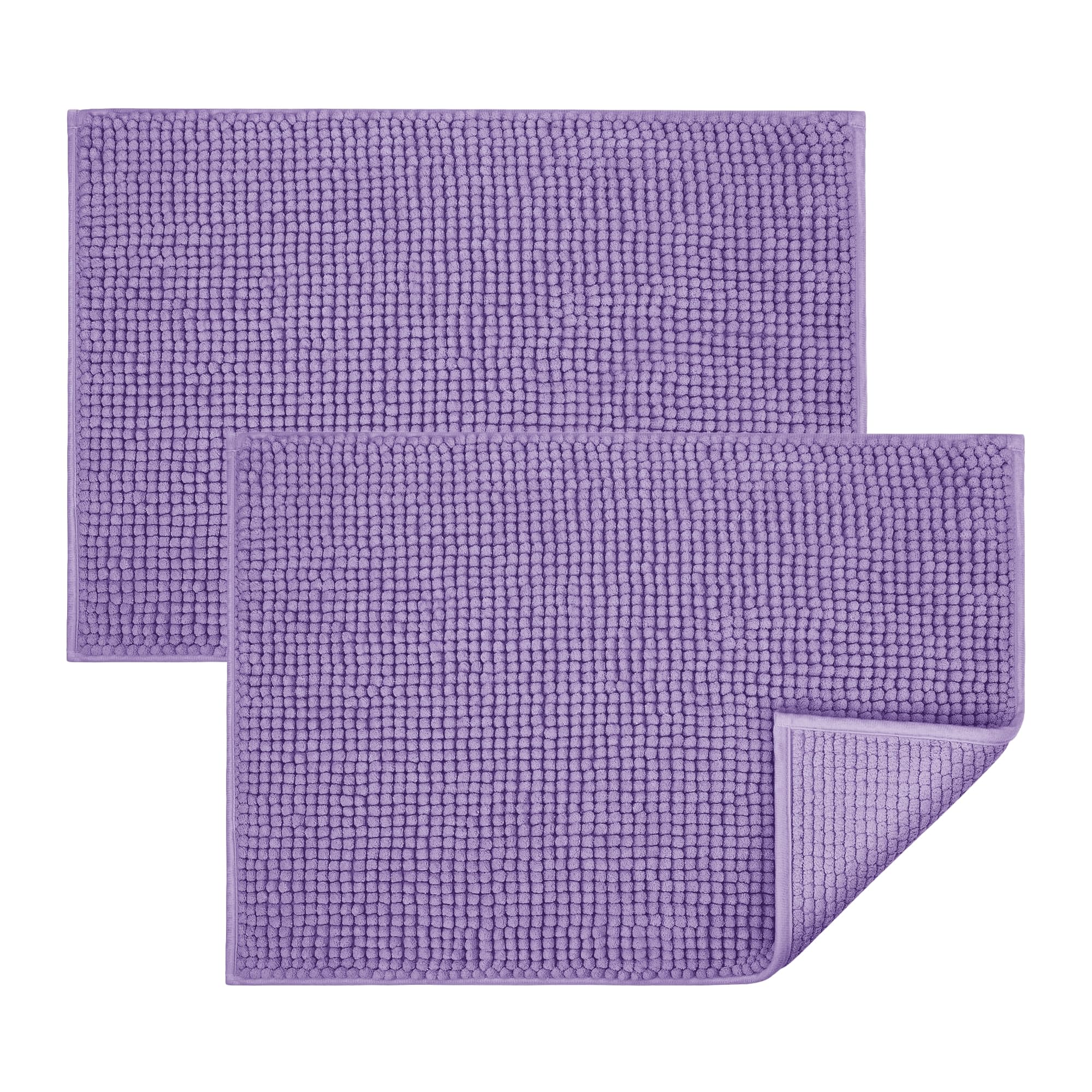 BedLooms Lilac Bath Mat Non-Slip Anti Mould, 2 Pack 50x80cm Chenille Bathroom Mat, Ultra Soft Machine Washable Bath Mats Water Absorbent Shower Mat