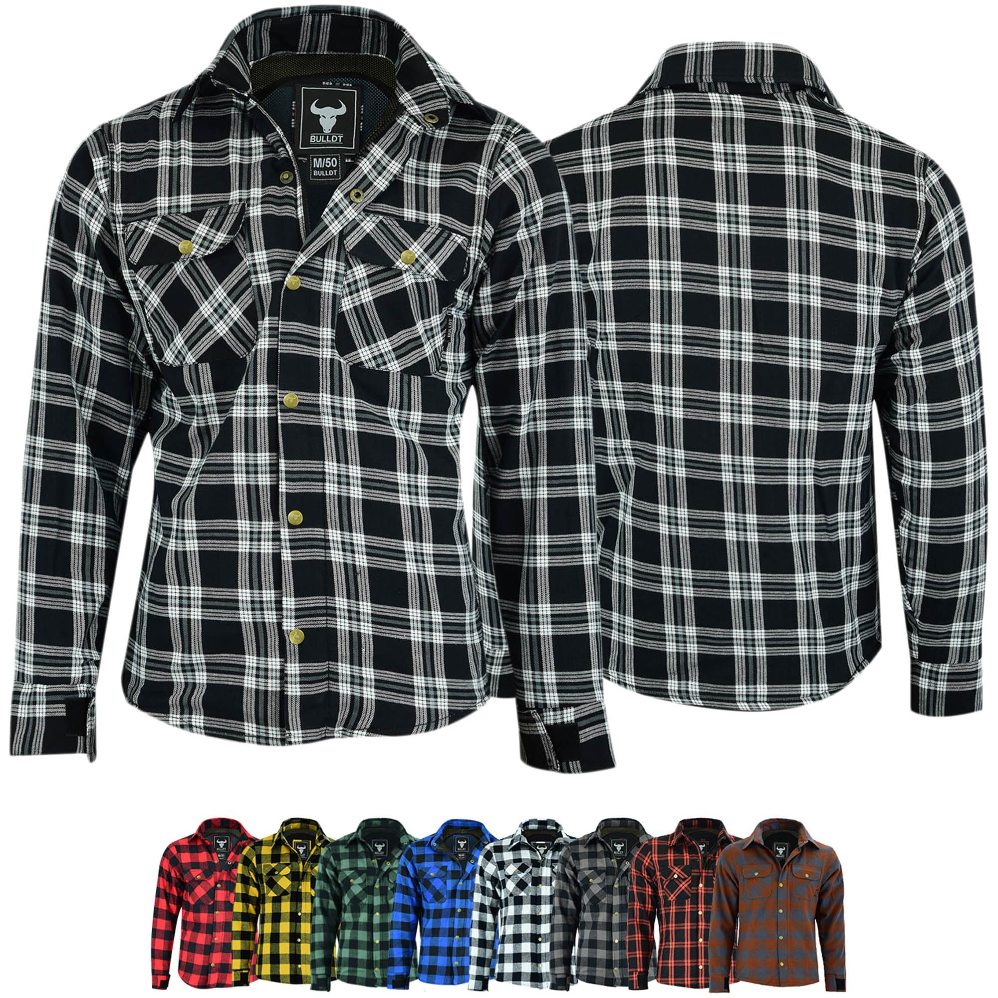 BULLDT Motorradhemd Herren mit abnehmbare CE-Protektoren - Klassisch 100% Baumwolle Holzfäller Flanellhemd - Biker Motorradjacke Hergestellt mit Aramid-Kevlar-Futter - Mit Schutz (EN 1621-1)