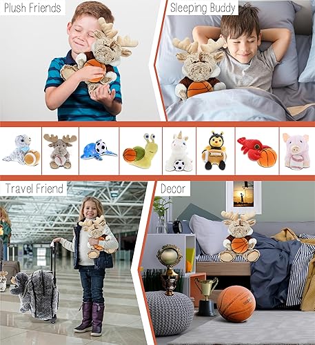 Miniatura 4 de DolliBu Alce con peluche de baloncesto, alce suave y abrazable, adorable juguete de peluche para jugar, lindo regalo de vida silvestre, juguete
