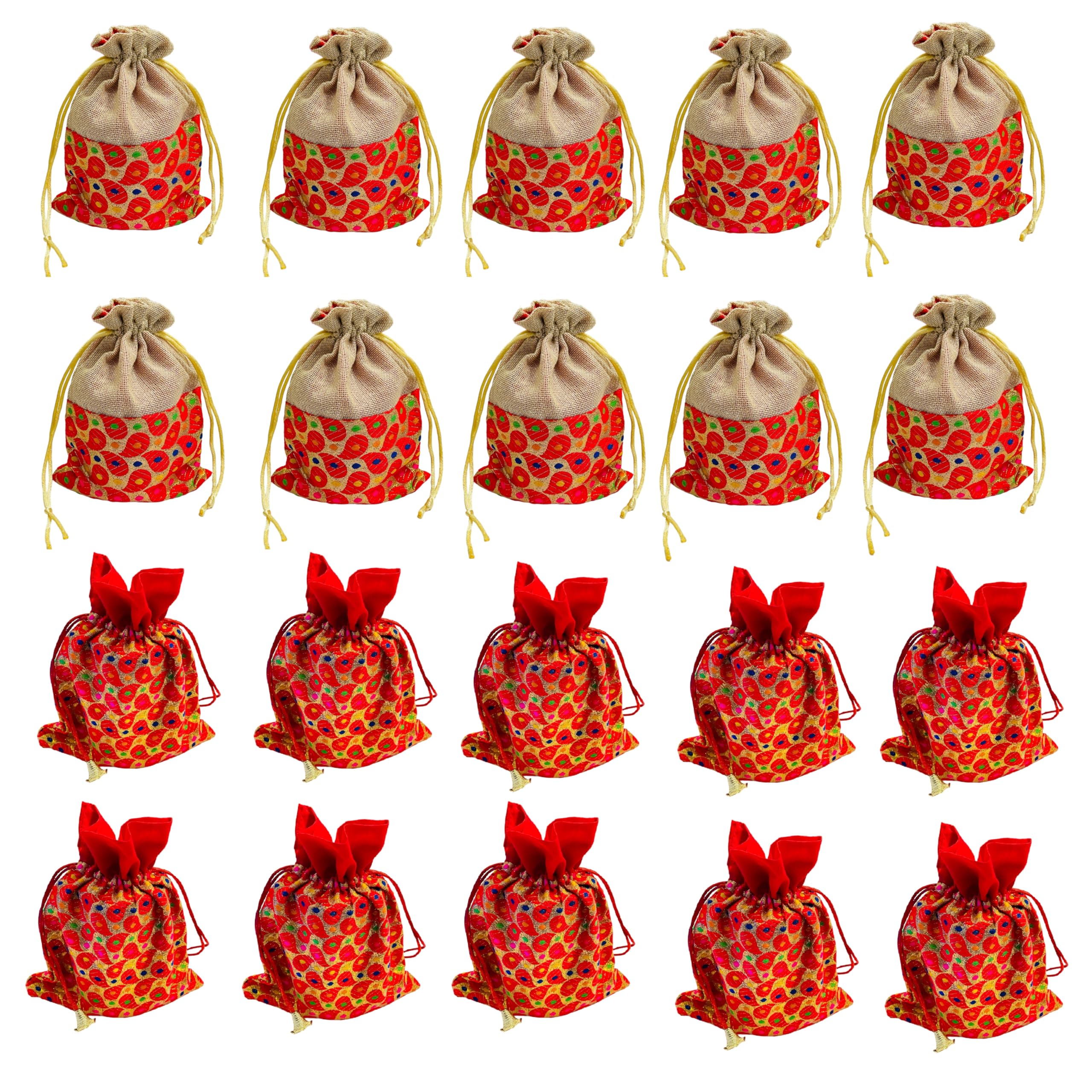 Krisah Pack of 20 Women Red Brocade Self Design Silk Brocade 18 X 12 cm Small Gift Potli Bags for Gifting (B0DCP6NTM9) Amazon Price History, Amazon Price Tracker