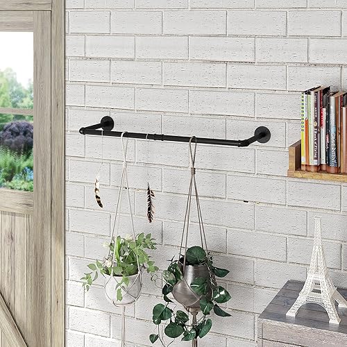 Miniatura 4 de HOEMLIM Perchero industrial para ropa de tubería montado en la pared, resistente que ahorra espacio, barra de ropa desmontable multiusos para