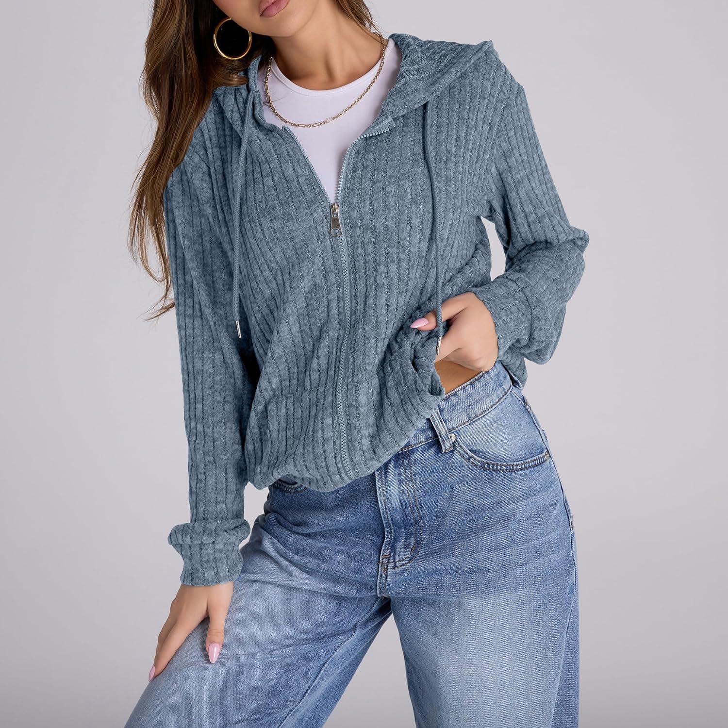 Zip Up Hoodie Women Oversized Sweatshirt Long Sleeve 2026 Fall Outfit Lightweight Jackets Workout Clothes - Image 5