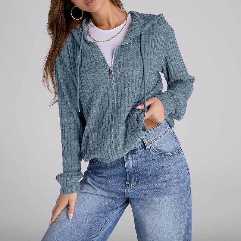Witsmile Zip Up Hoodie Women Oversized Sweatshirt Long Sleeve 2026 Fall Outfit Lightweight Jackets Workout Clothes Grayish Blue image 6