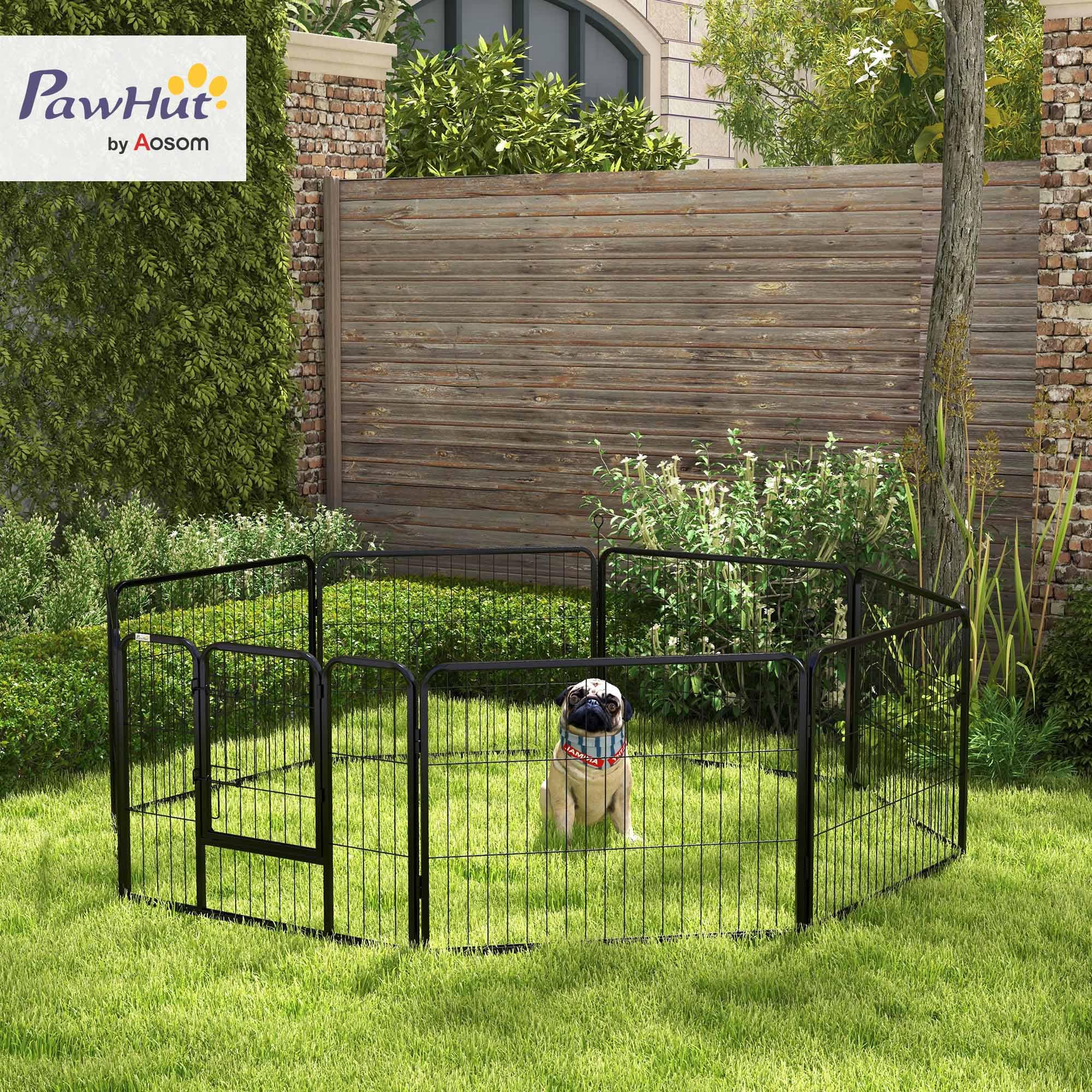 PawHut Parque para Mascotas de 8 Paneles 80x60 cm Corralito para Perros con Puerta y Doble Pestillo Metálicos Cerca de Entrenamiento Negro