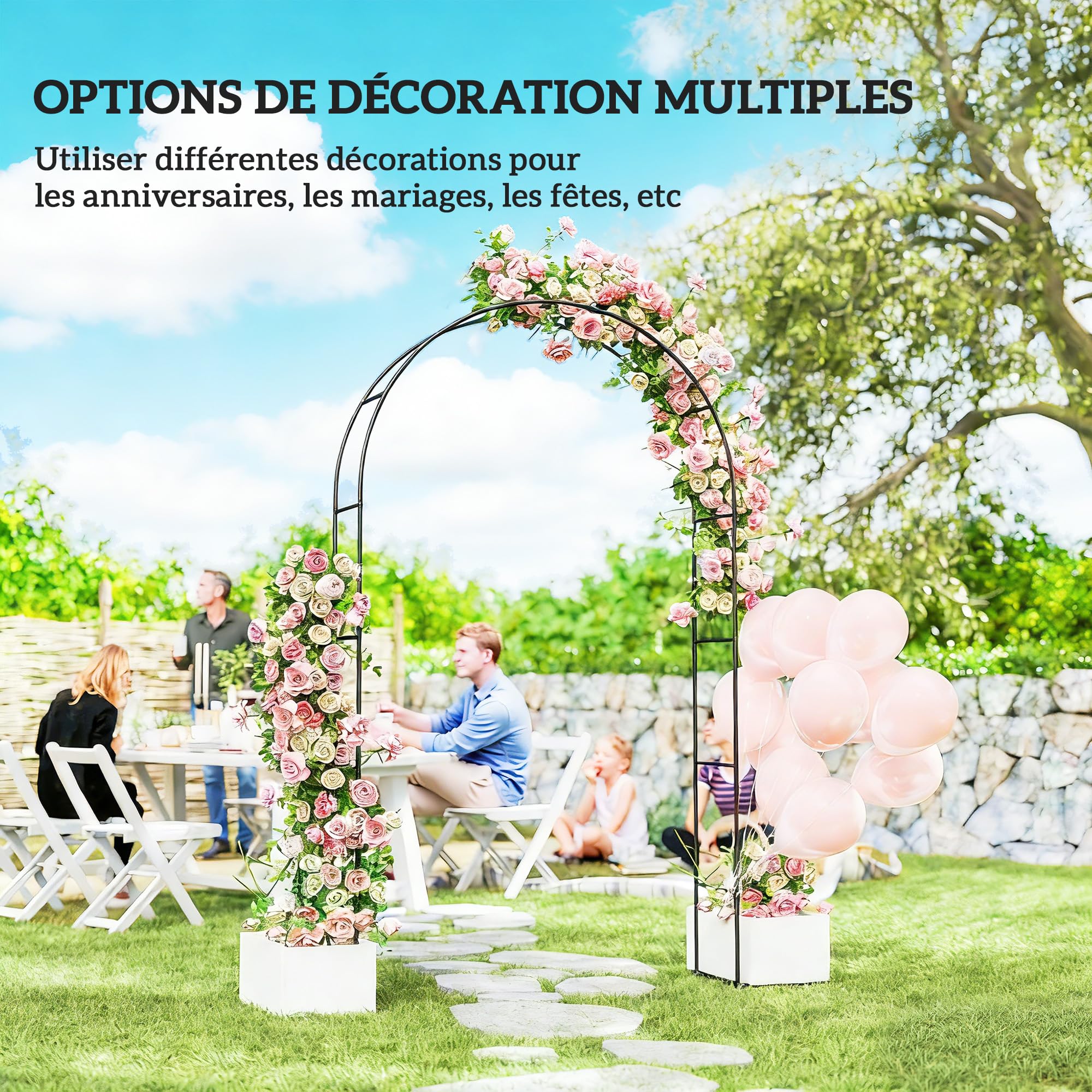 Outsunny Arche de Jardin avec 2 Bases, Arche Jardin pour Plantes Grimpantes Rosiers Vignes, Arche de Mariage pour Extérieur Jardin Cour, 145x39x237cm, Noir