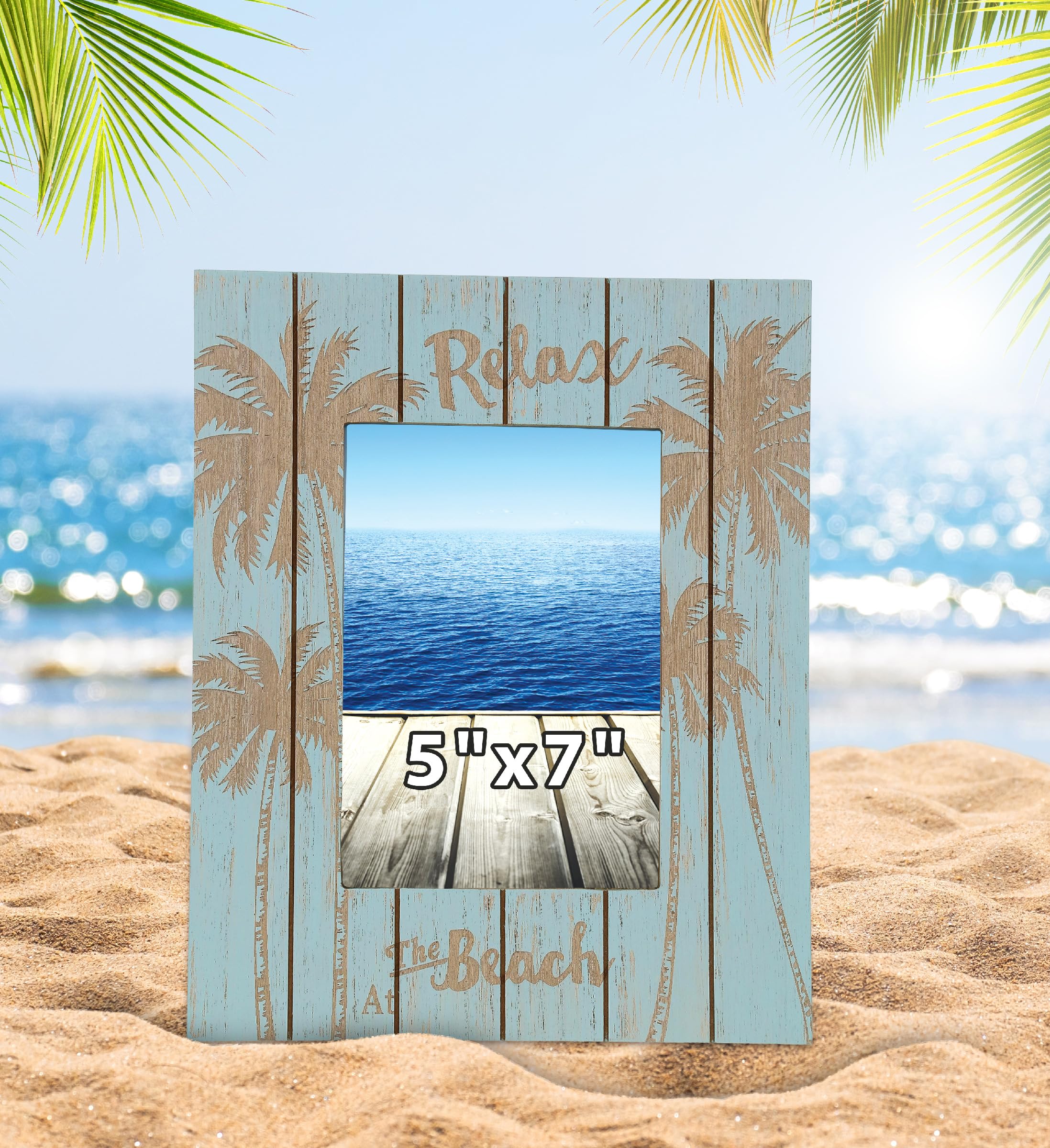 Cornice Portafoto CoTa Global Aqua Palm Boat – Legno Blu Invecchiato A Forma Di Barca - 2