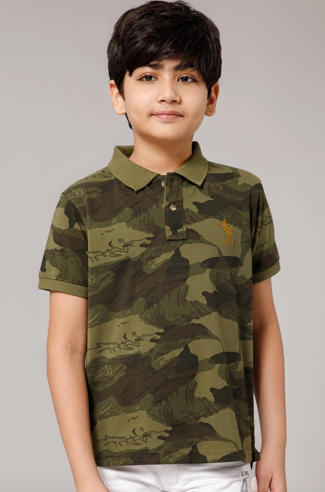 Boy's Cotton Regular Fit Camouflage Polo T-Shirt