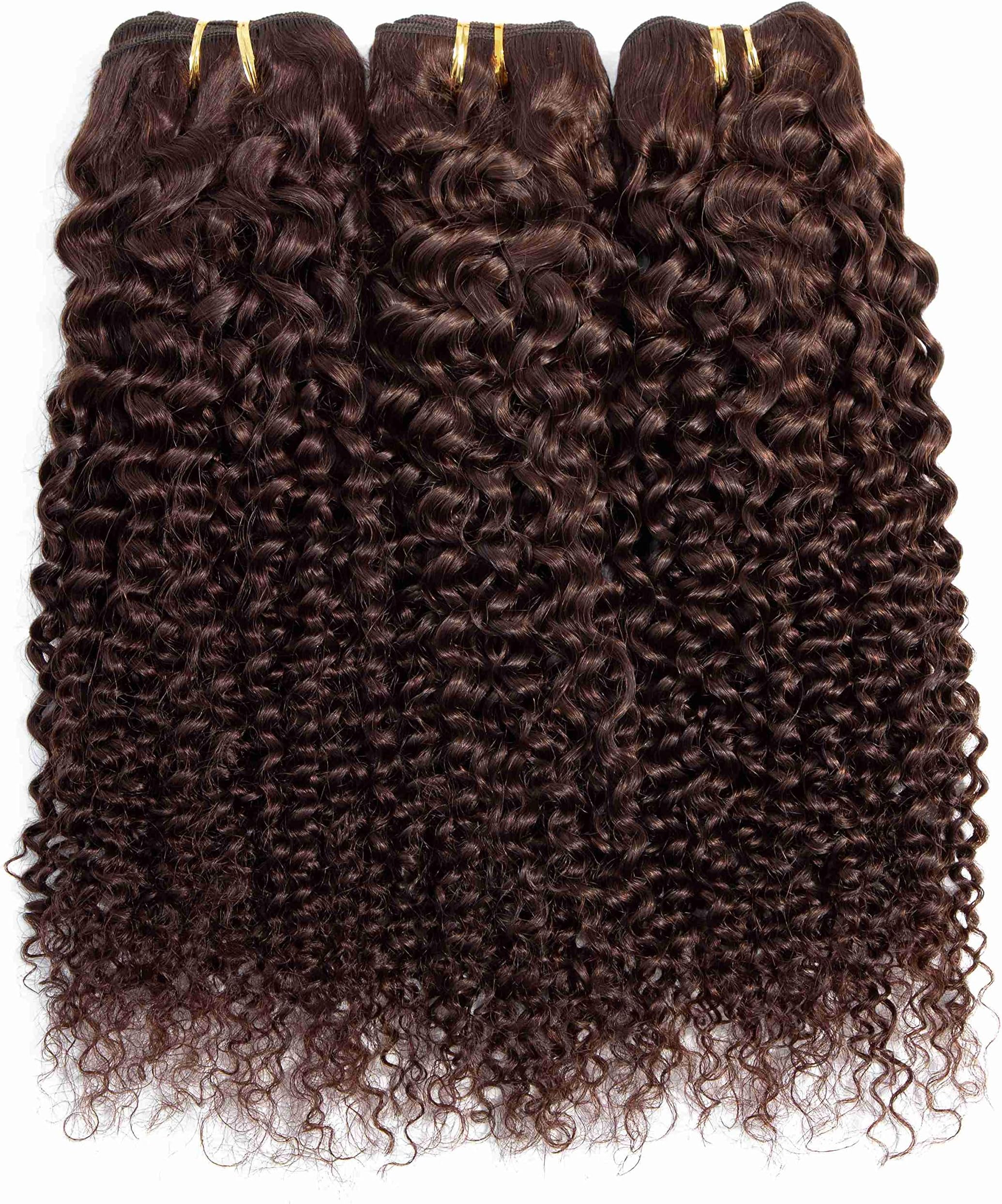 Brazilian Kinkly Curly Hair Bundles Brazilian Virgin Curly Human Hair Extensions Dark Brown Kinky Curly Hair Bundles 100% Human Hair Bundles 2# Curly Hair Bundles(10"12"14")