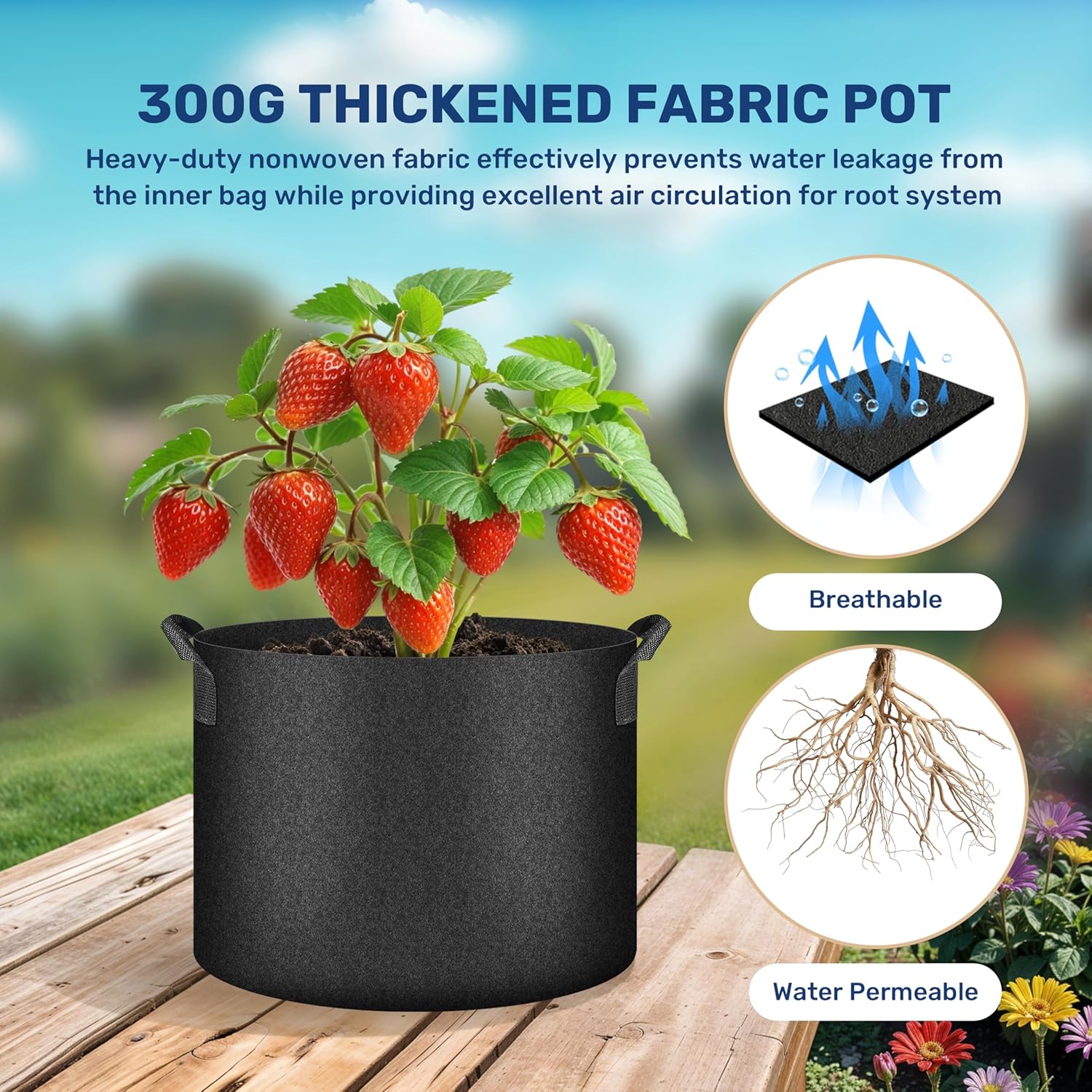 Simple Deluxe 12 Pack 15 Gallon Grow Bags, 300G Vegetable/Flower/Plant Fabric Pots with Handles, Heavy Duty Thickened Nonwoven Planting Bag with 12 Pcs Plant Labels - Image 4
