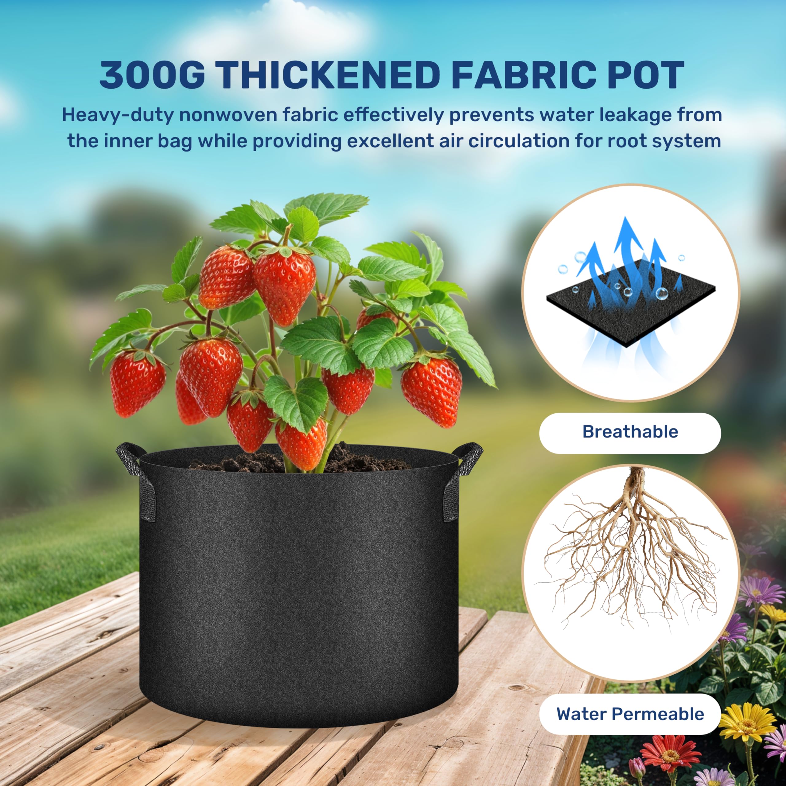 Simple Deluxe Con Asas, Bolsa no Tejida Gruesa Resistente con 6 Etiquetas para Plantas, 15 galones, 12 Unidades