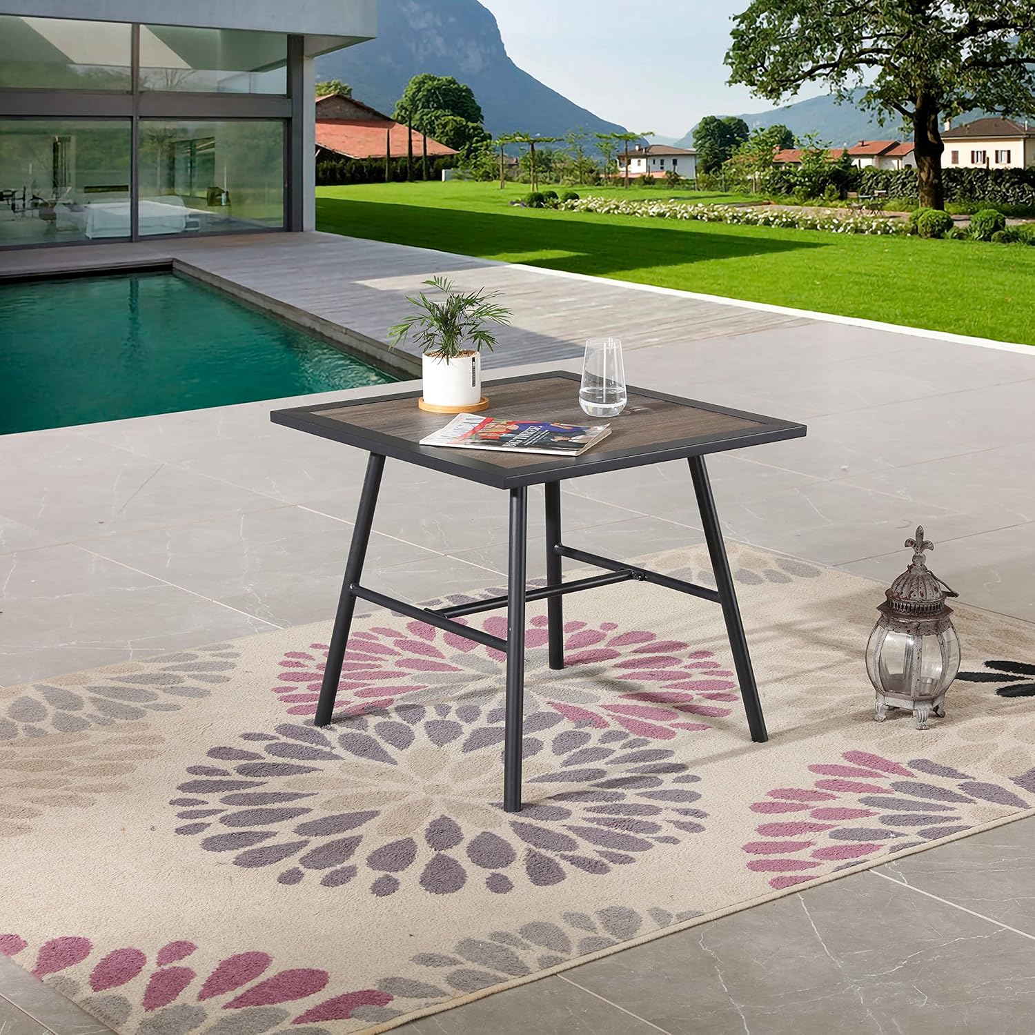 LOKATSE HOME Patio Coffee Table Outdoor Furniture for Deck Porch Balcony, Black