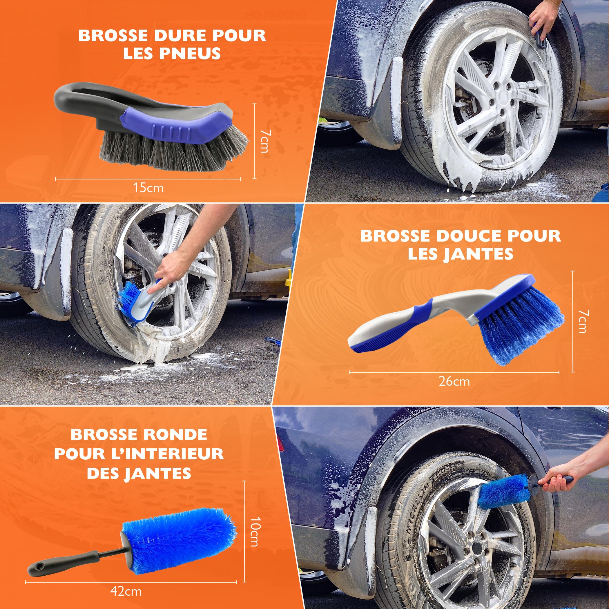 Kit Nettoyage Voiture,12PCS, Bouteille Spray Mousse prélavage, Gant Lavage Microfibre, Brosses Jantes et pneus, Pinceaux De Détail, Sac De Rangement