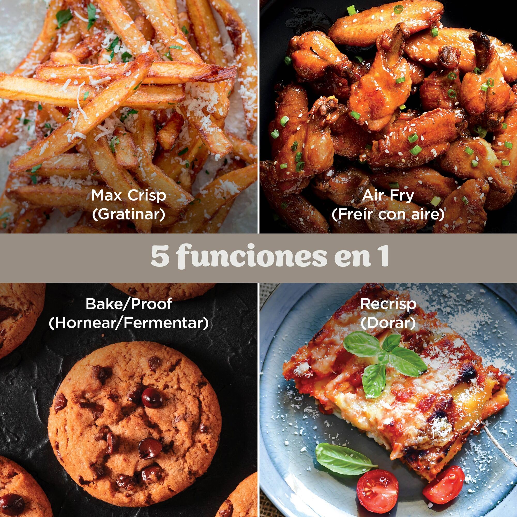 Ninja CRISPi PRO XL Freidora de aire, 5 funciones de cocción predefinidas, recipientes de cocción de cristal CleanCrisp de 5,7 y 2,3 l y tapas para almacenamiento, Dorado piedra AS090EUSD
