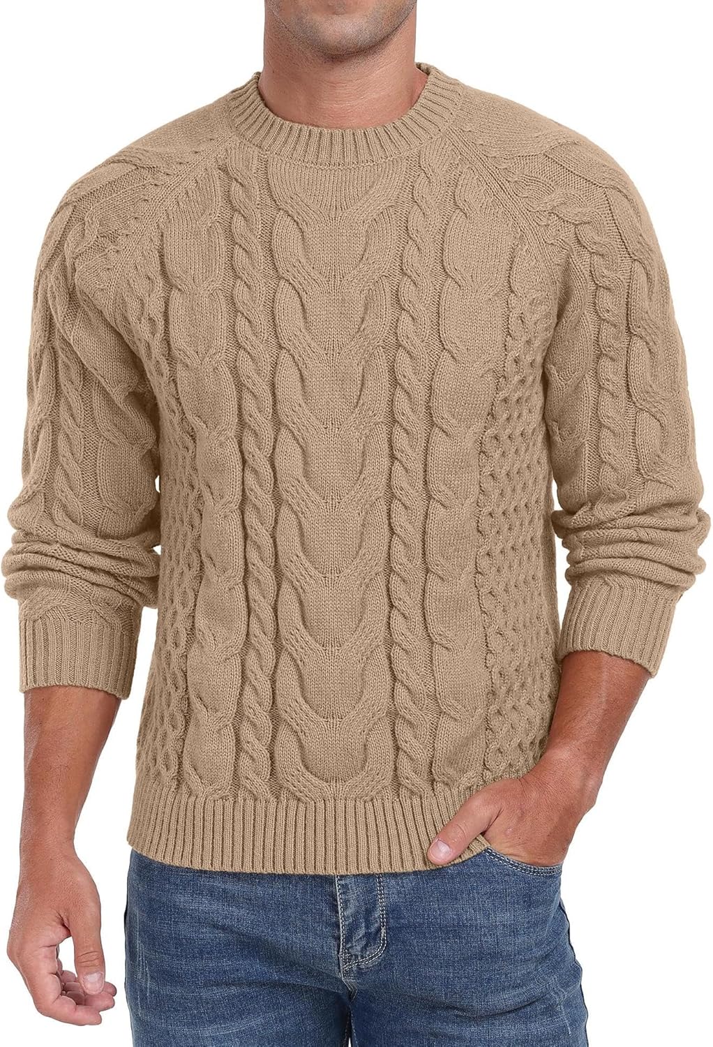 QIXING Heren gebreide trui met ronde hals, casual, lange