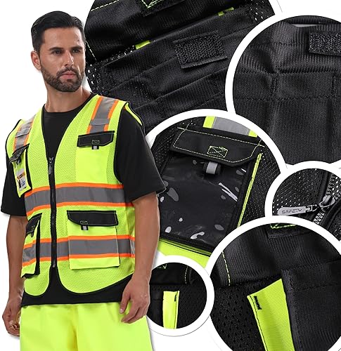 Miniatura 6 de JKSafety - Chalecos de seguridad reflectantes de alta visibilidad para hombres y mujeres, con bolsillos, ropa de seguridad de malla para