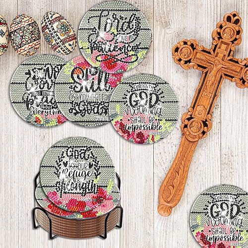 Miniatura 3 de 8 piezas de posavasos inspiradores de pintura de diamantes con soporte, posavasos motivacionales de arte de diamantes antideslizantes para adultos,