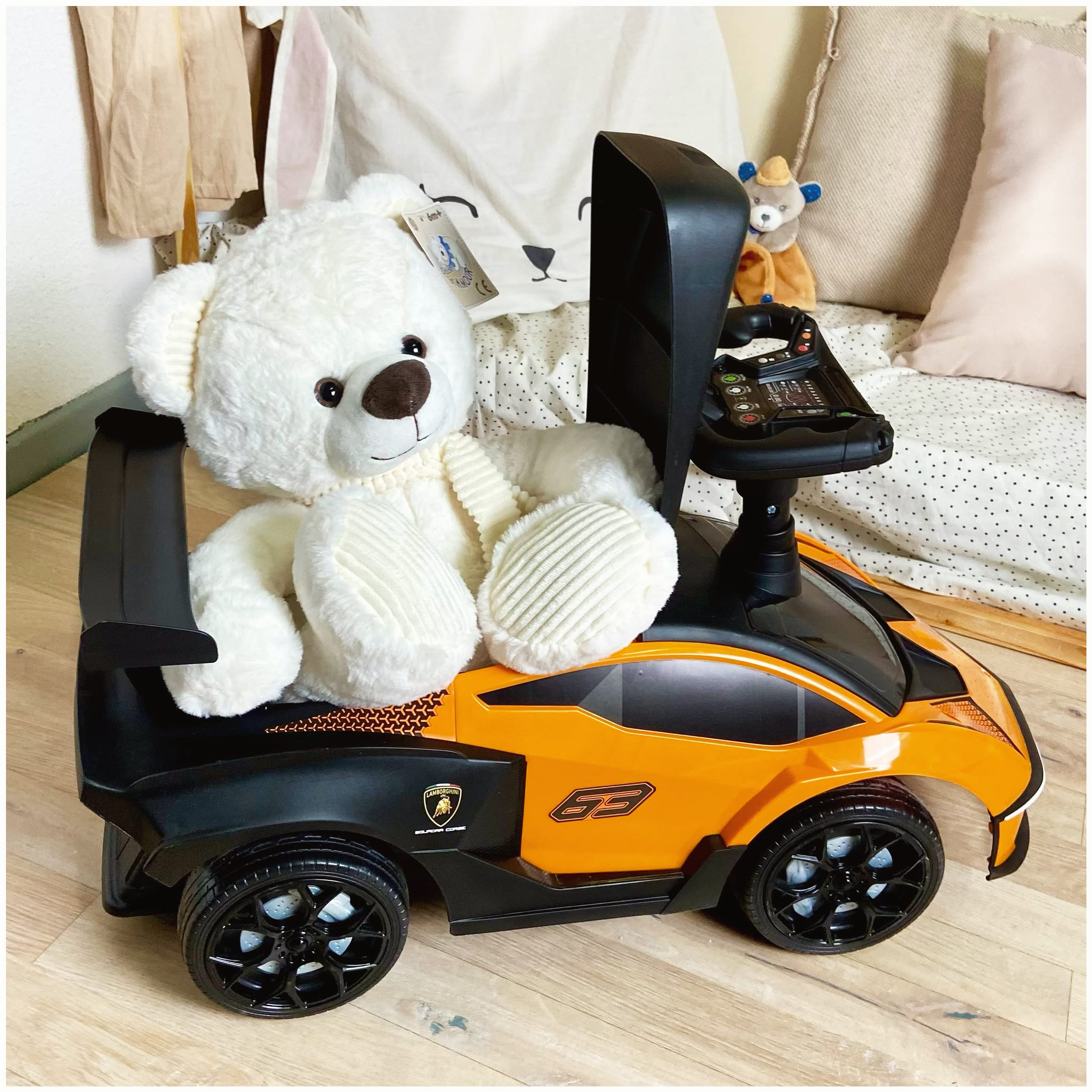 TURBO CHALLENGE - Lamborghini - Lauflernhilfe - 119711 - Freilauf - Orange - Max. 25 kg - Kunststoff - Batterien Nicht enthalten - Kinderspielzeug - Geschenk - Ab 12 Monaten