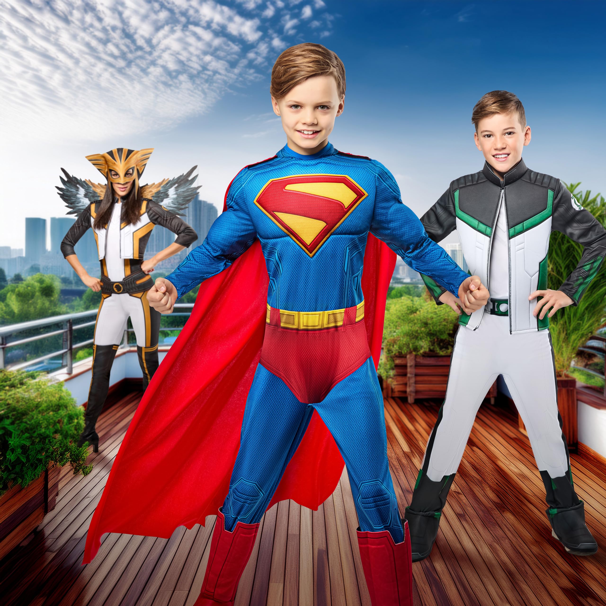 Rubies Superman Deluxe Kids Boys Costume Jumpsuit with Shoe Covers and Cape