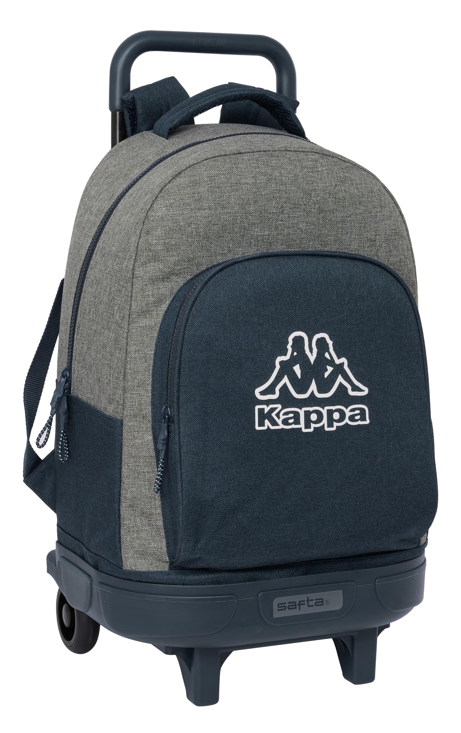 Safta KAPPA DARK NAVY - Mochila Grande con Ruedas, Compacta, Extraíble, Ideal para Niños de Diferentes Edades, Cómoda y Versátil, Calidad y Resistencia, 33x22x45 cm, Color Gris/Azul Marino Melange
