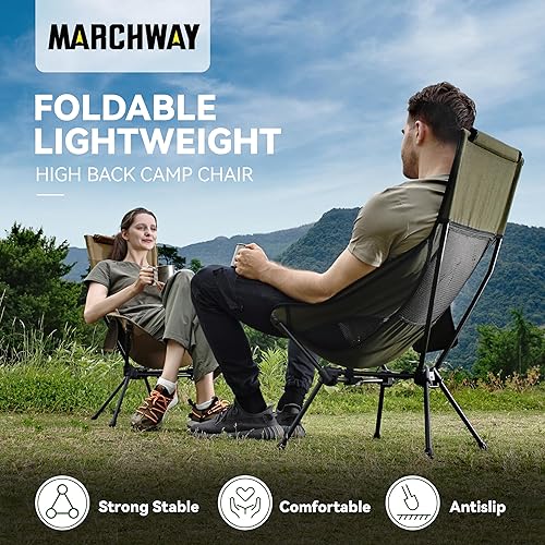 Miniatura 7 de MARCHWAY Silla de camping plegable ligera con respaldo alto con soporte para la cabeza, estable y portátil compacta para campamento al aire libre,