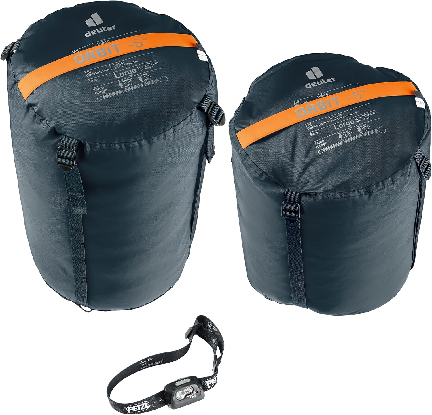 deuter Orbit-5° EL Synthetic Fibre Sleeping Bag, Men's, Camping Gear and Equipment, Chestnut-Ink, Extra Long