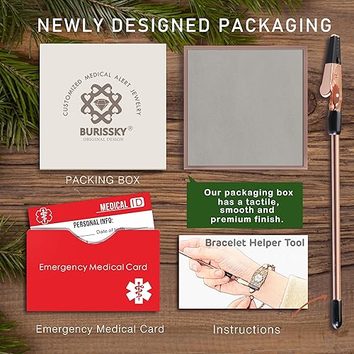 Miniatura 6 de Pulseras de alerta médica elegantes personalizadas para mujer con grabado gratis, pulsera de identificación de emergencia personalizada para