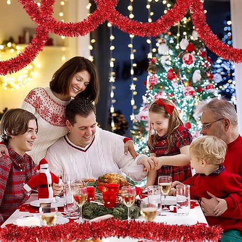 Miniatura 5 de Guirnalda de oropel de Navidad roja de 50 pies para decoración de árbol de Navidad, guirnalda colgante brillante de Navidad para chimenea,