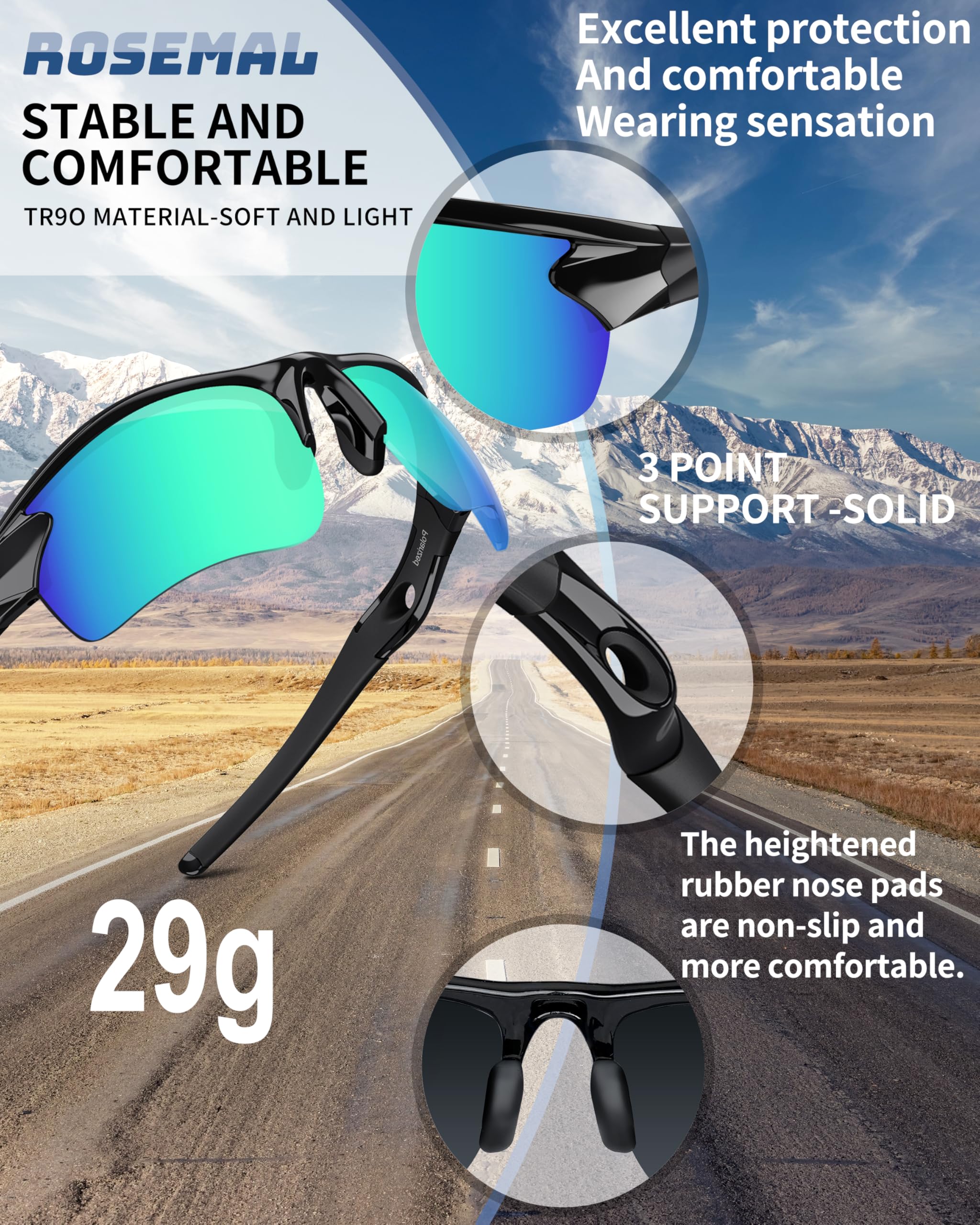 Rosemal Occhiali da sole polarizzati uomo donna occhiali da sole per corsa sport ciclismo guida pesca baseball golf TAC UV400 TR90