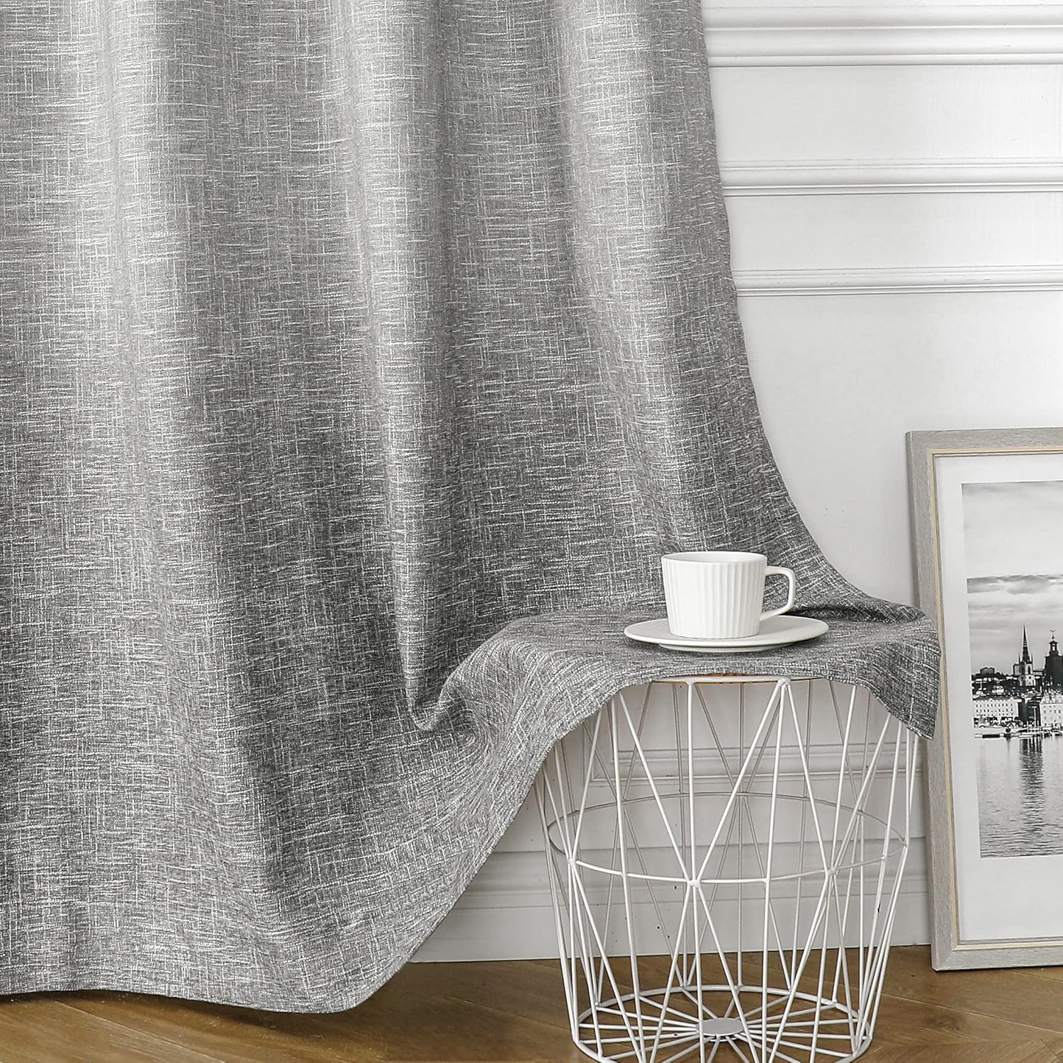 Ombre Full Blackout Curtain Panels 84 Inch Long Noise Reducing Energy Efficient Window Treatment Drapes for Bedroom Linen Texture with Grommets Top Gradient Print Cream White to Gray, 50"x84"x2