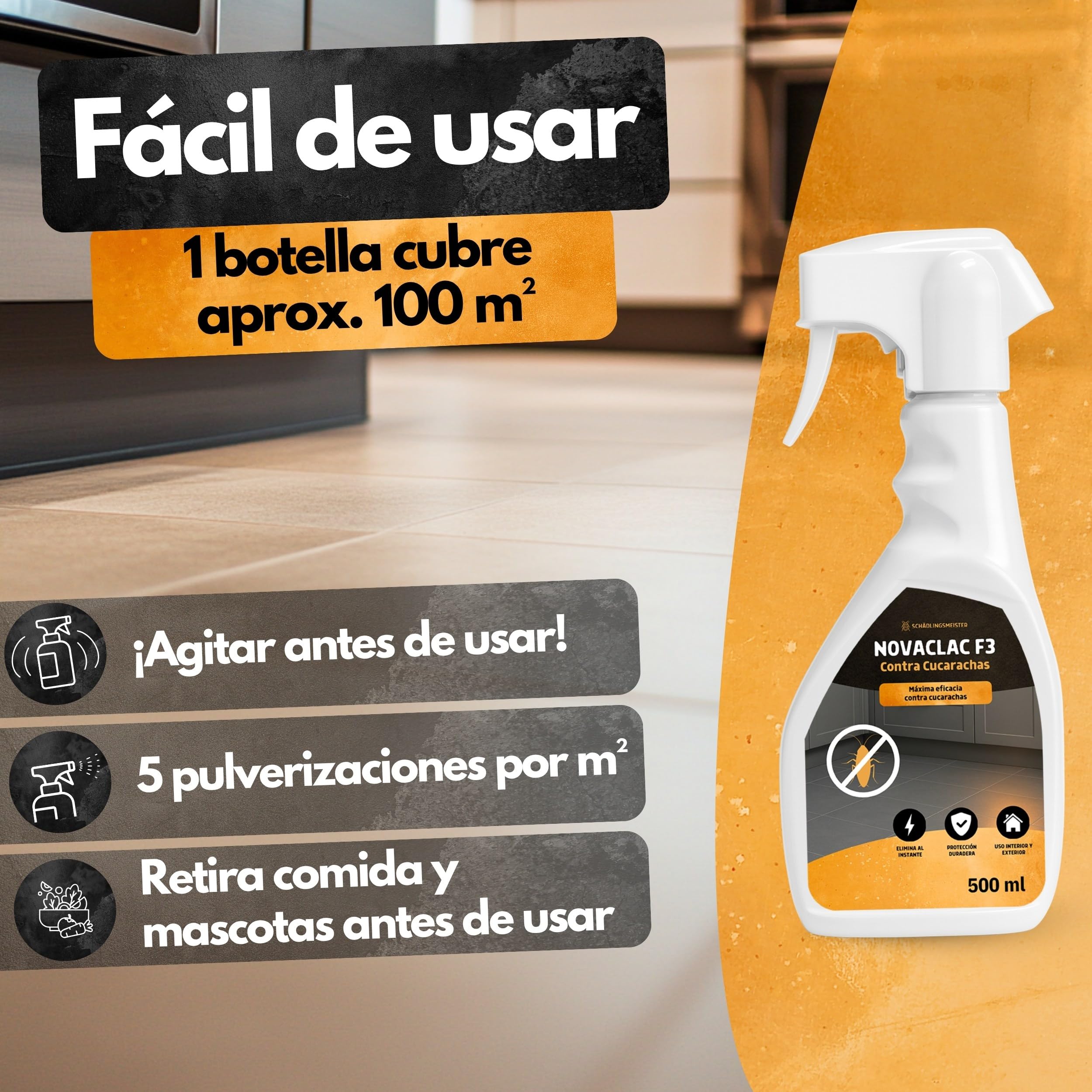 Panteer NOVACLAC F3 Mata Hormigas – 500 ml Spray Insecticida Profesional PT18 – Elimina Hormigas al Instante – Protección Duradera – Uso Interior y Exterior – Calidad Europea formulada para España