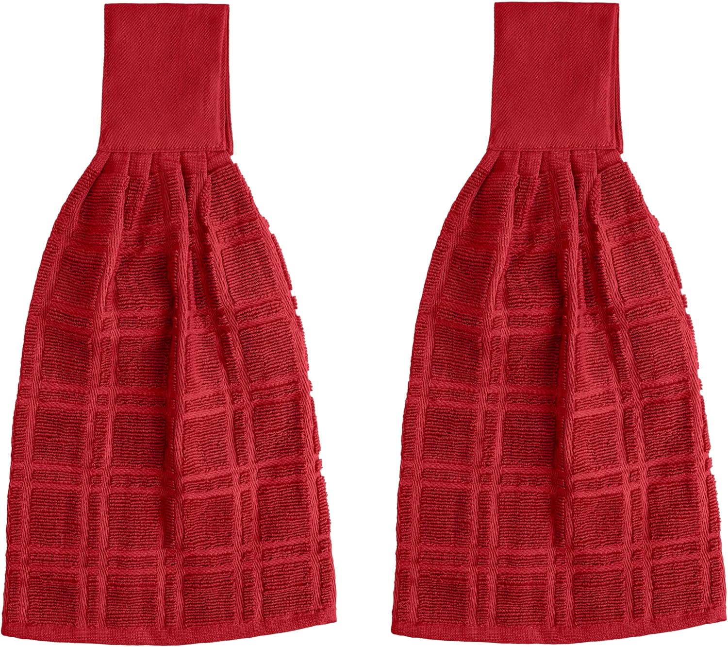 Blue Needles Hanging Kitchen Towels - Red 100% Cotton Solid Kitchen Tie Towel, Set of 2 Hand Dish Cloth with Hanging Loops 9 x 17 Inches, Absorbent, Super Soft, and Fast Drying Home Essential