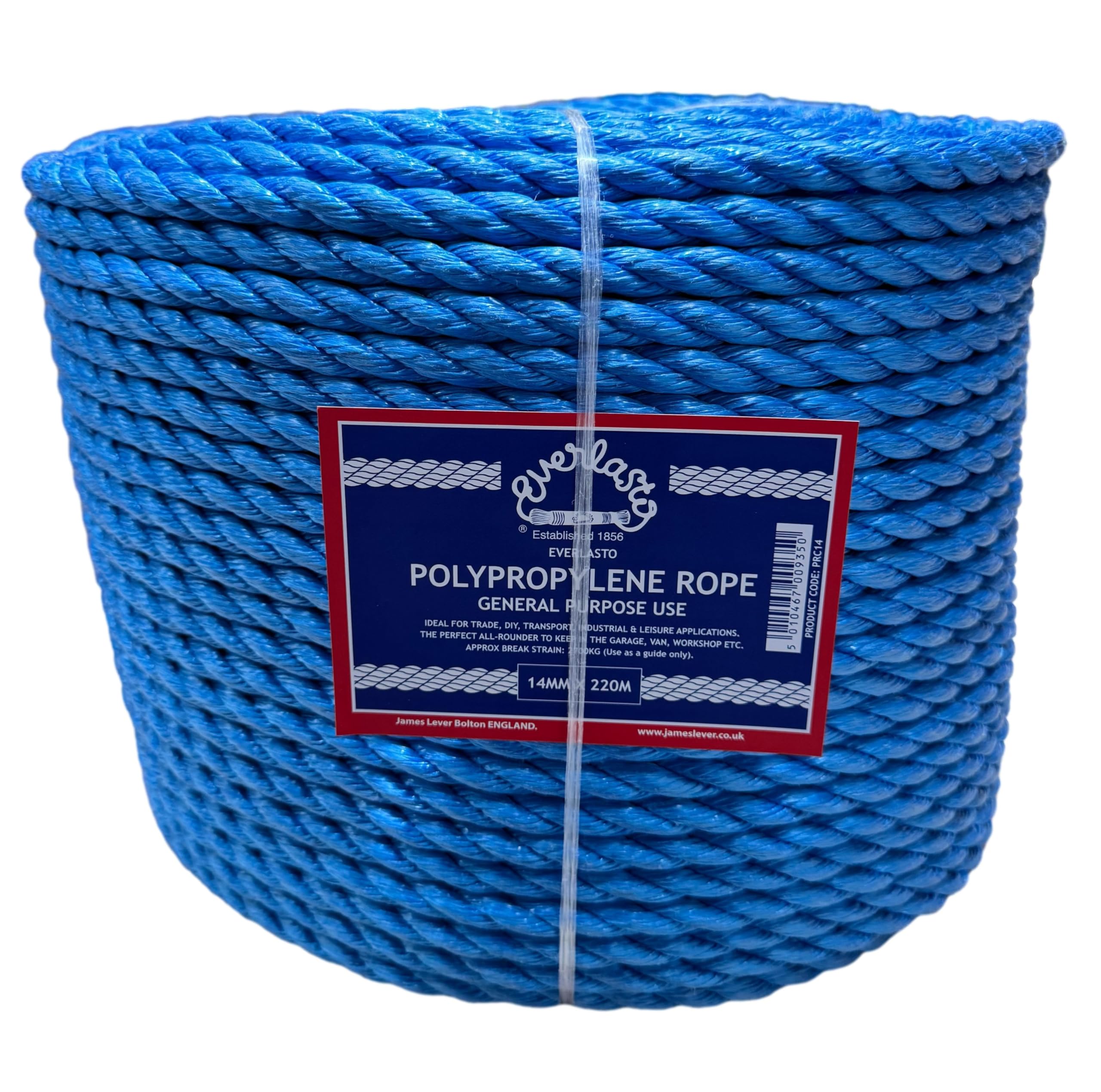 220M Trade Coils - Everlasto Blue Polypropylene Poly Rope 6mm 8mm 10mm 12mm 14mm 16mm 20mm (14MM)