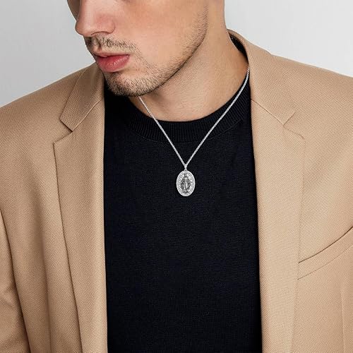 Miniatura 4 de Collar de plata de ley 925 con medalla de San Patrón, colgante de protección católica, amuleto, joyería religiosa para hombres y mujeres