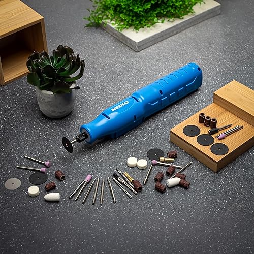 Miniatura 5 de NEIKO Kit de herramientas rotativas inalámbricas 10581A, 46 bolígrafos de grabado eléctrico de 3.6 V, mini amoladora recargable de 18 pulgadas, mini