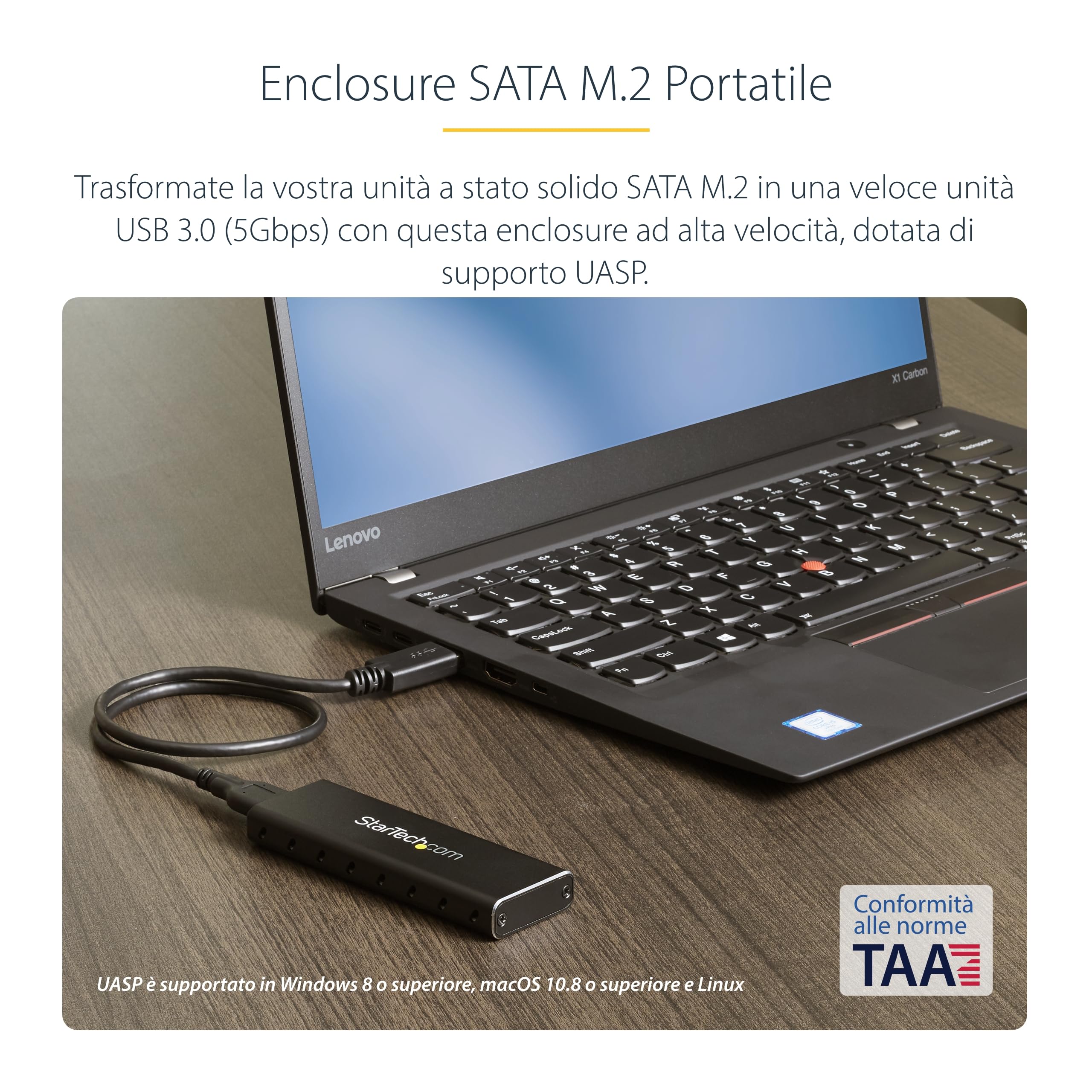 StarTech Box Esterno SSD M.2 NGFF SATA USB 3.0 5Gbps UASP Alluminio Nero | Solo per SSD M.2 SATA, Non Compatibile con NVMe/AHCI, Trasferimenti Dati Rapidi