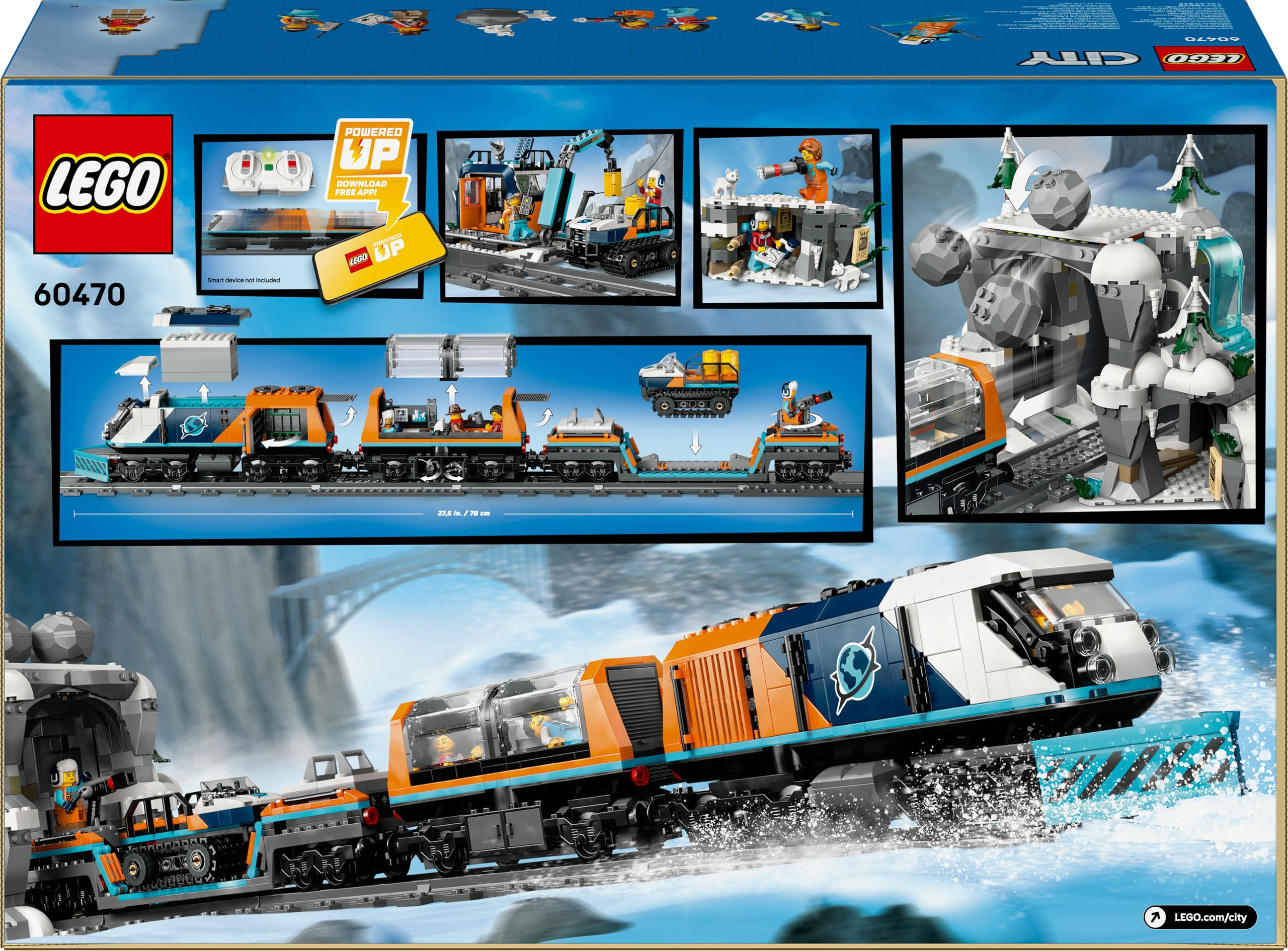 LEGO City Trains Arktis-Polarexpress - Spielzeug mit ferngesteuertem Zug - Schneepflug, 22 Gleissegmente, 6 Minifiguren & Felssturz-Funktion – Geschenk für Jungen & Mädchen ab 7 Jahren - 60470