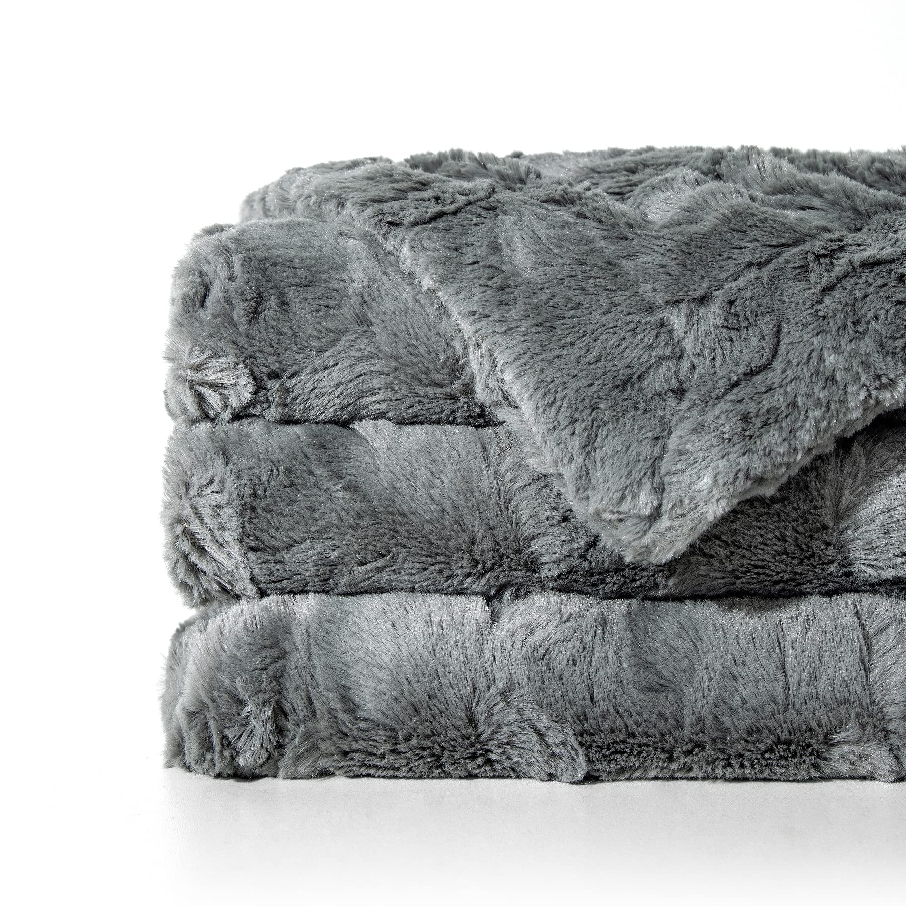 Condition photo showing New/Like New for TOONOW Fuzzy Blanket Cozy Faux Fur Luxury Throw Blanket, Extra Soft, Double Sided, Fluffy, Plush Warm Throw Blanket for Couch Sofa Bed, 51''x67'' (Light Grey)