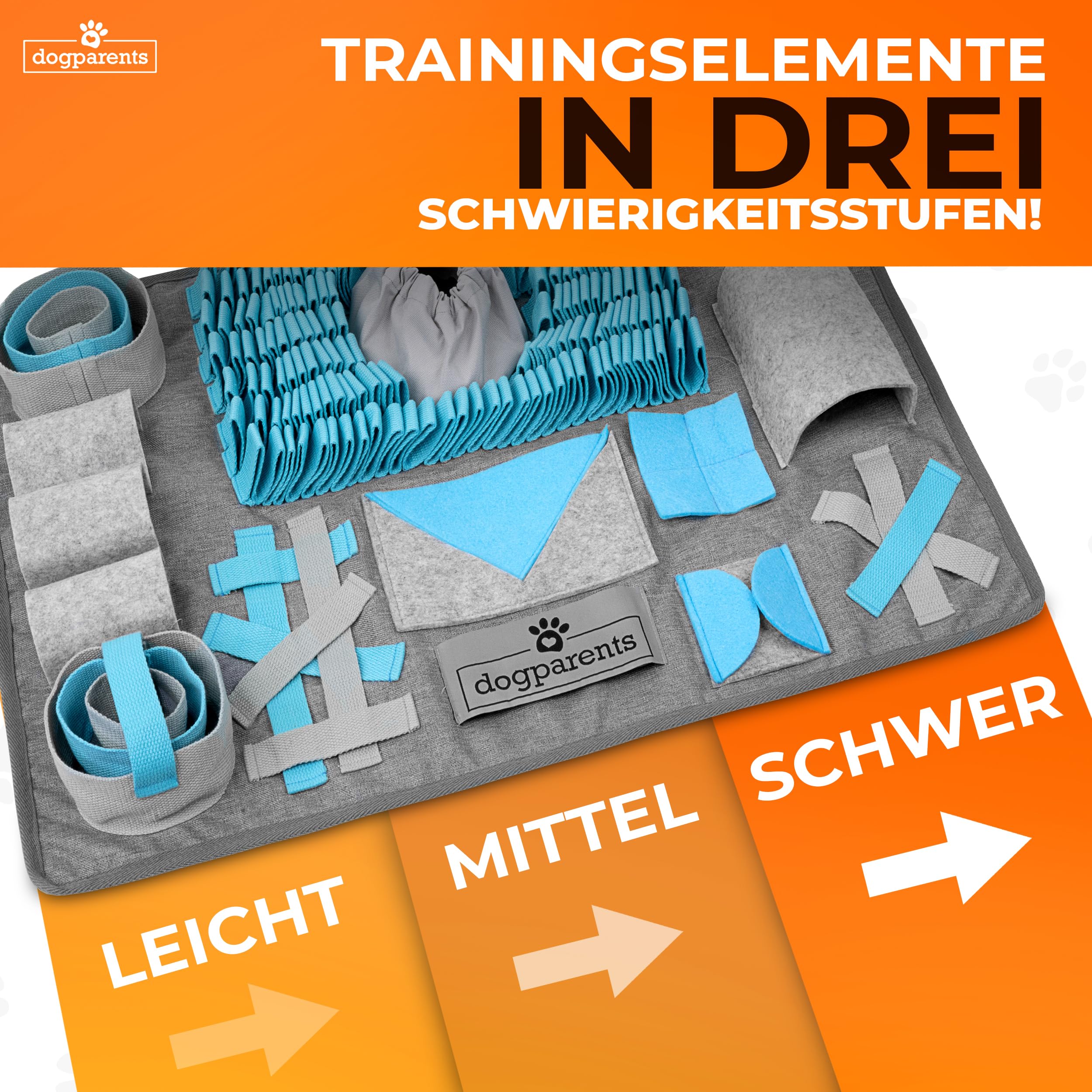 DOGPARENTS® Schnüffelteppich für Hunde groß & klein [12 VERSTECKE] Hunde Beschäftigung EXTRA ROBUST Schnüffelteppich Hund & Katze - Schnüffelmatte Hund blau