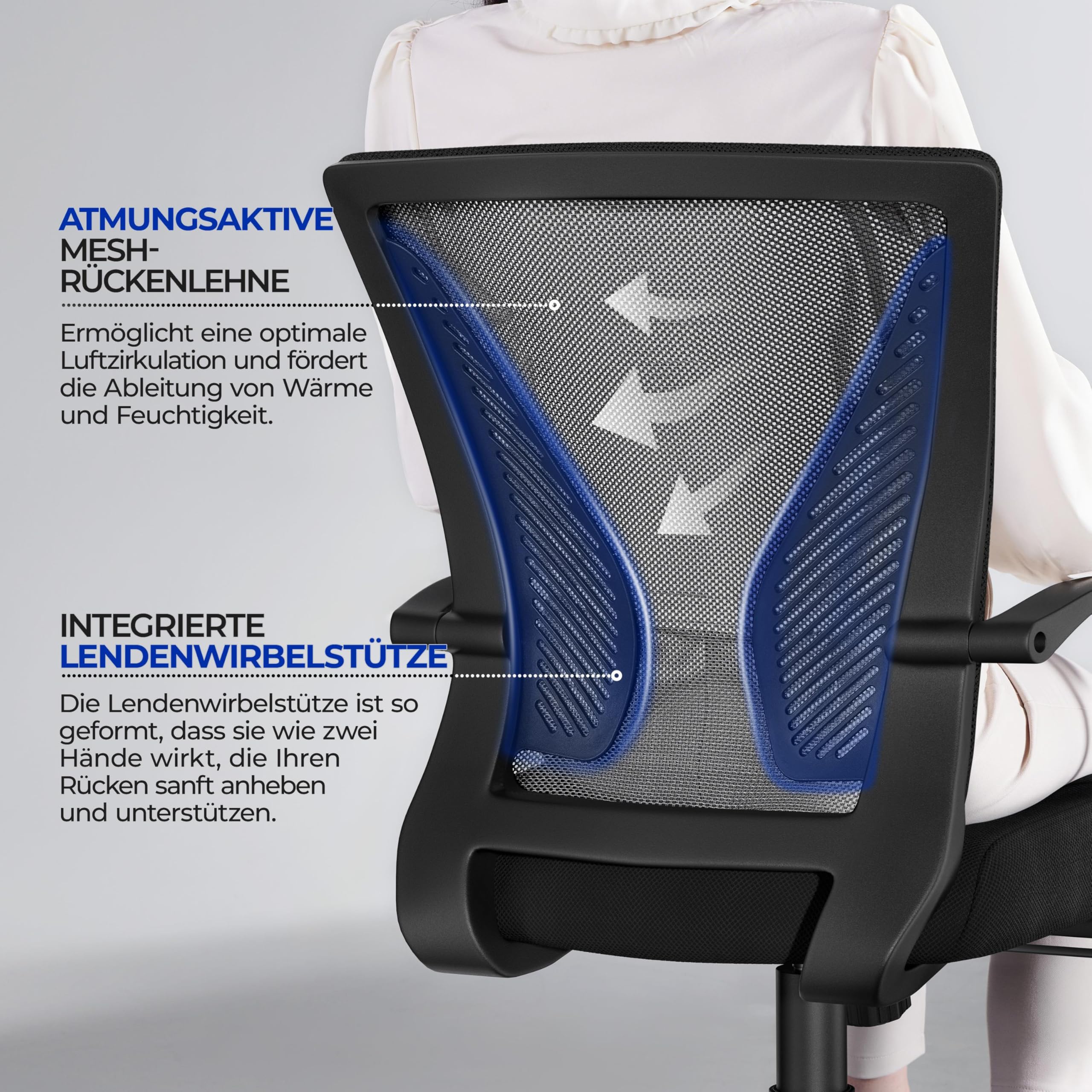 Yaheetech Bureaustoel - Ergonomische Draaistoel Met Netstof Rugleuning, Hoogte Verstelbaar En Kantelbaar