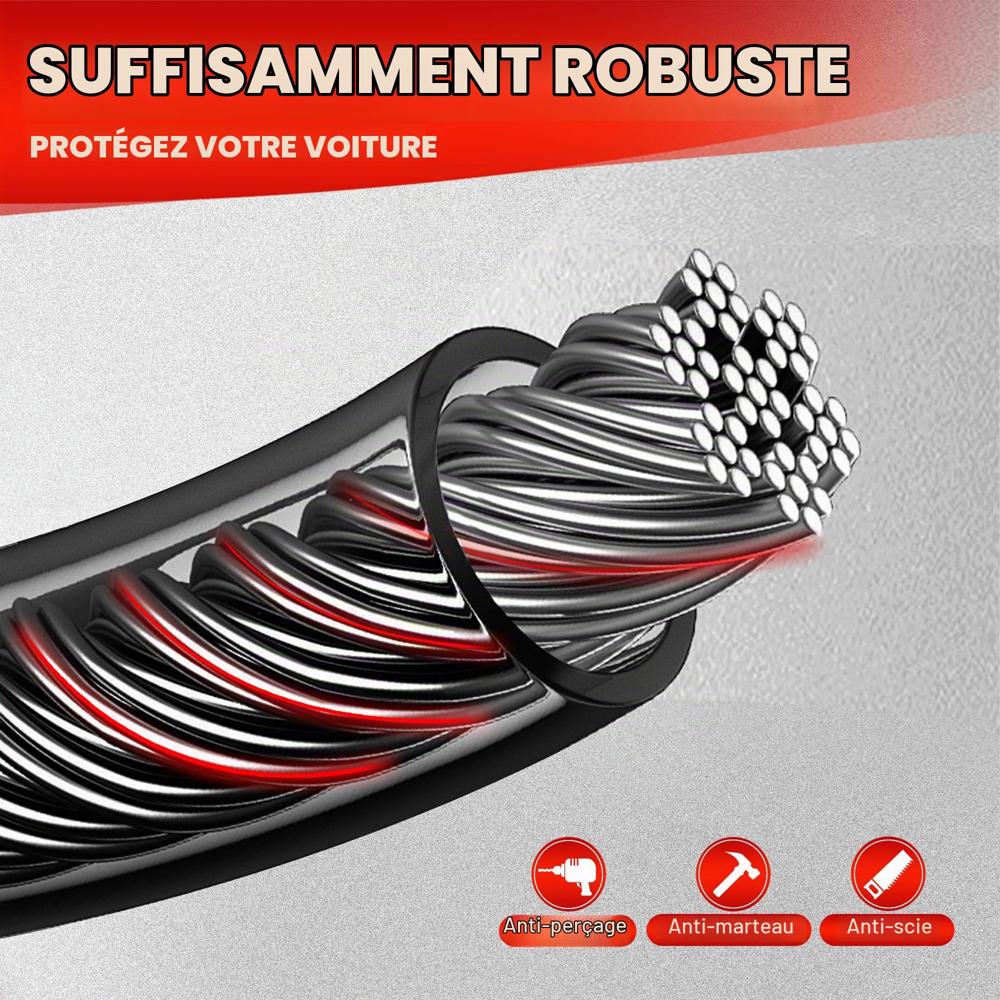 KAYCENTOP Verrou de volant de voiture - Dispositif antivol - Longueur maximale : 43,2 cm - Petit et léger - Multifonctionnel - S'adapte à la plupart des véhicules, SUV, voiturettes de golf - Rouge