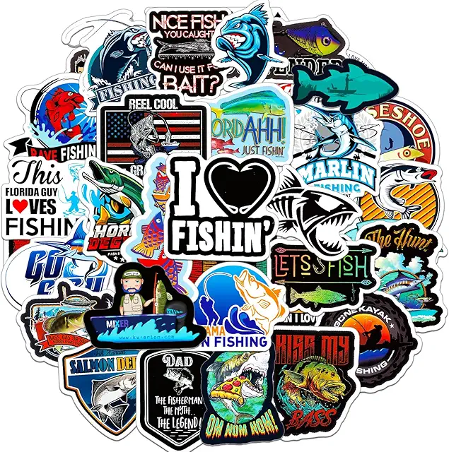 100-Piece Fishing Tackle Stickers - Waterproof Vinyl Decals for Outdoor Gear