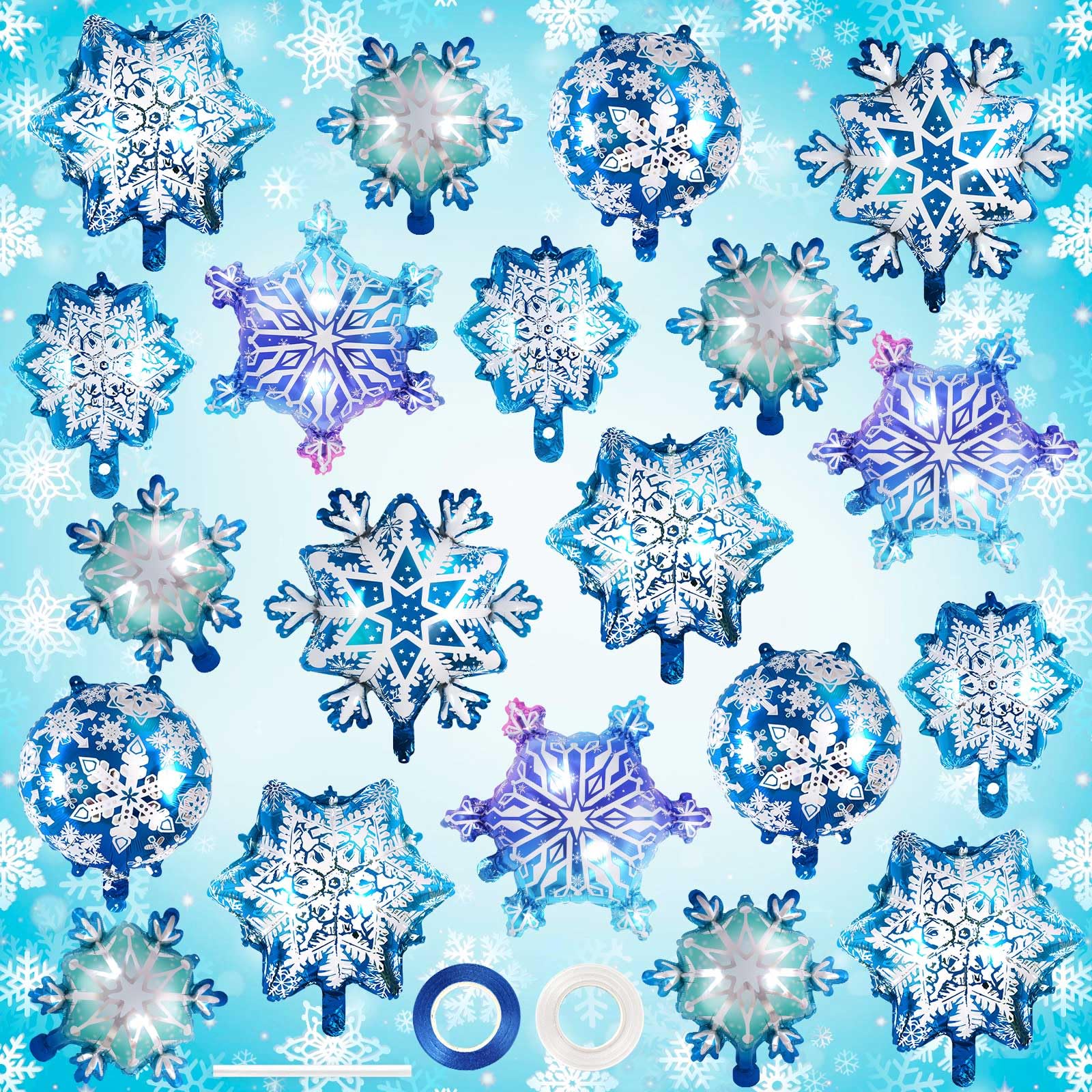 Snowflake Balloons, 24 Pcs Snowflake Shaped Foil Balloon, Large Frozen Snowflake Mylar Balloons for Birthday Christmas New Year Winter Wonderland