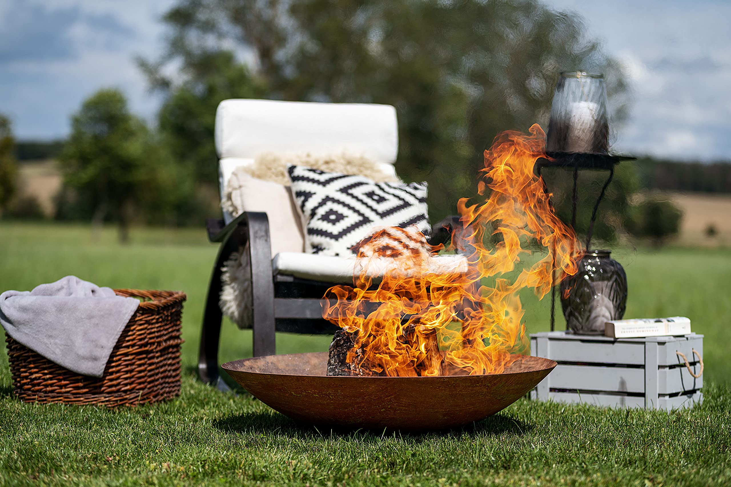 Czaja Feuerschalen Feuerschale Trier Ø 80 cm in Rostoptik mit Edelstahl Ständer für Garten und Terrasse