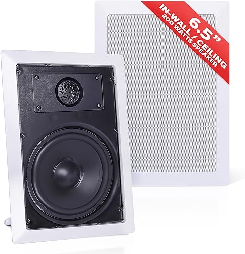 Pyle Two Way Stereo Sound Speaker - Dual Professional Audio Speakers System - In Wall / In Ceiling White Mount Flush, 6.5" Midbass, 1/2 Inch Polymer