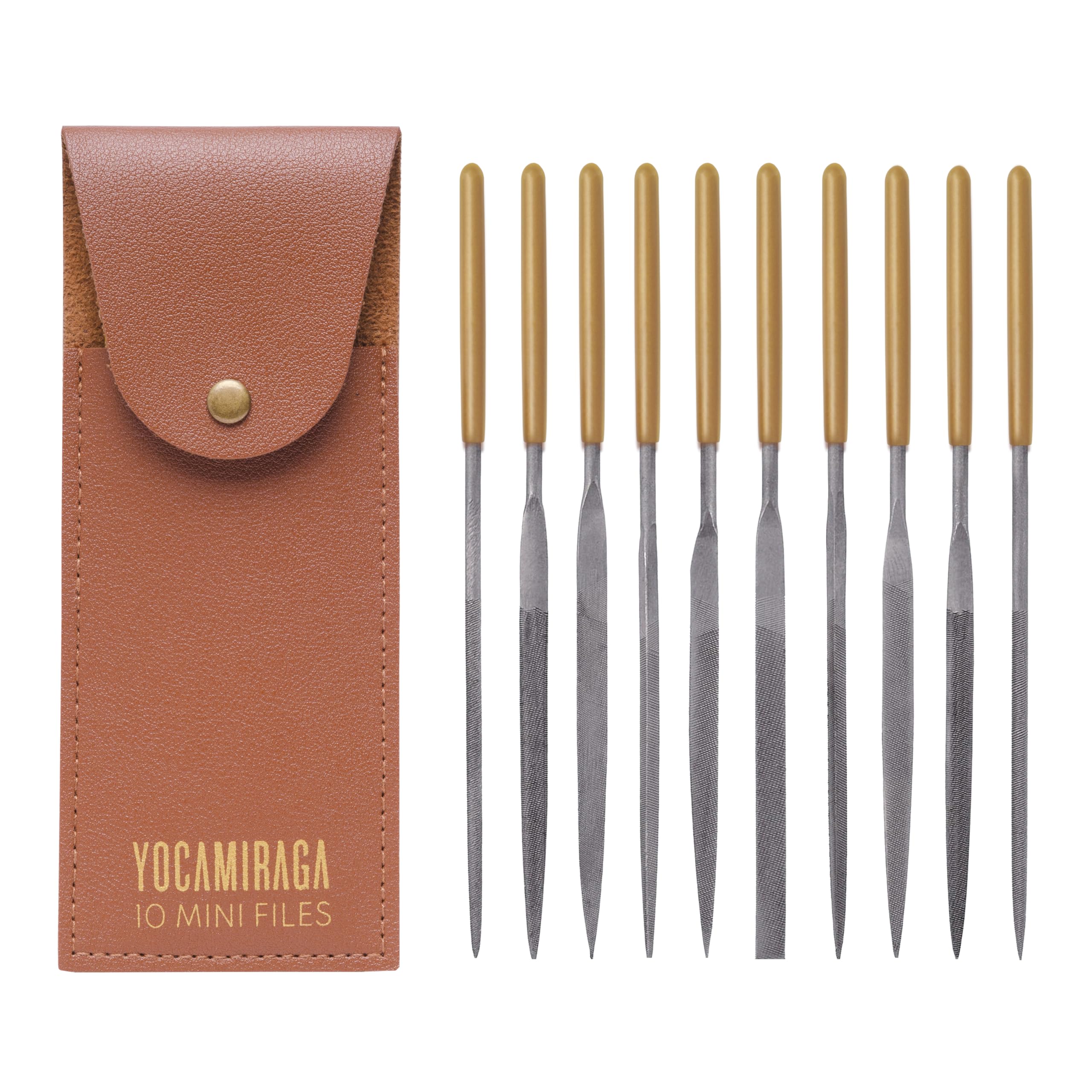 10pcs Needle Metal Files Set with Synthetic Leather case, Small Steel Files with Shaped Round, Half Round, Triangle, Flat, Square. Tool for Wood, Metal, Plastic and