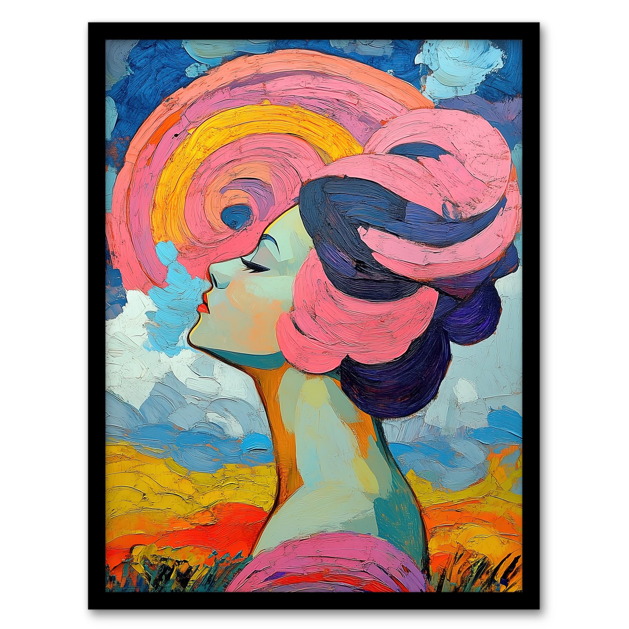 Artery8 Woman Portrait Sunset Summer Bliss Conceptual Art Living Room Artwork Framed Wall Art Print A4