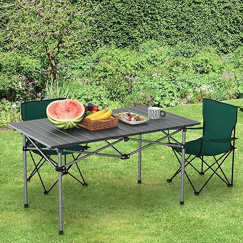 Miniatura 8 de Tangkula Mesa de campamento plegable de aluminio, mesa de campamento ligera enrollable para 4-6 personas con mesa grande y bolsa de transporte, mesa