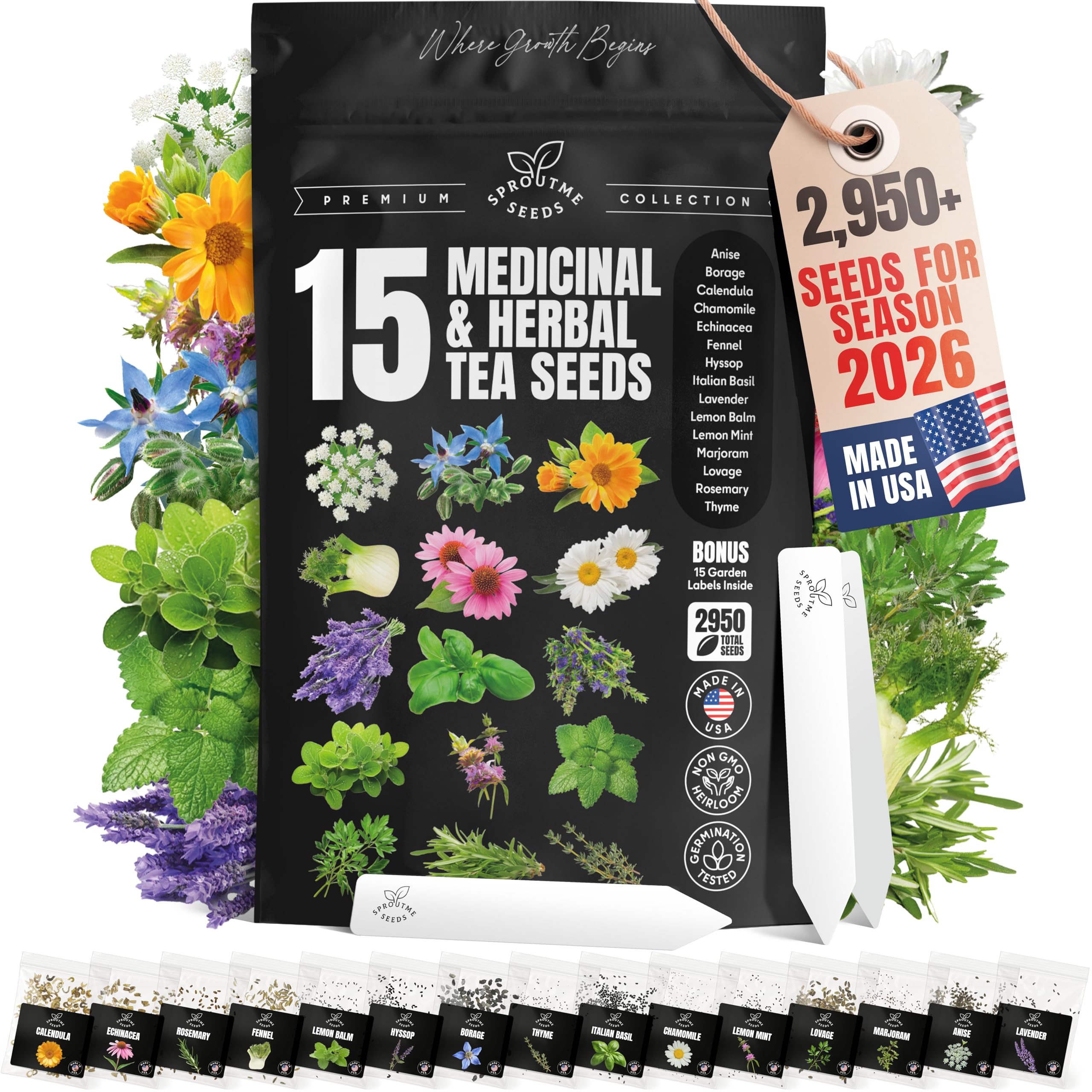 SPROUTME SEEDS 15 Medicinal Herb Seeds Pack